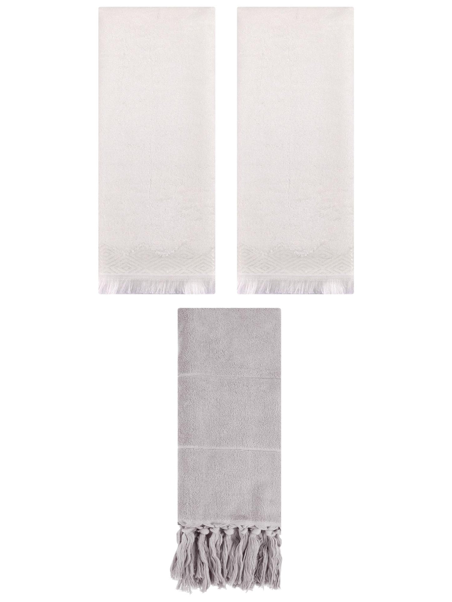 Unique Bargains 3 Pack Cotton Turkish Hand Towels Grey/Beige 14"x30"/13"x29"