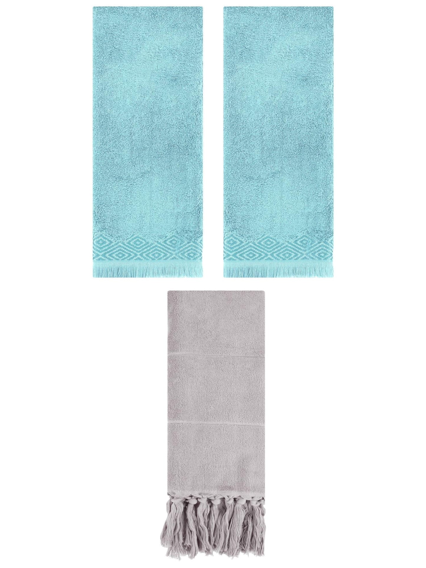 Unique Bargains 3 Pack Cotton Turkish Hand Towels Grey/Blue 14"x30"/13"x29"