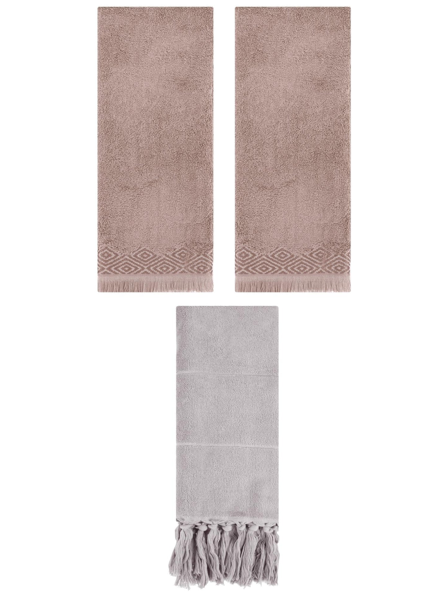 Unique Bargains 3 Pack Cotton Turkish Hand Towels Grey/Brown 14"x30"/13"x29"