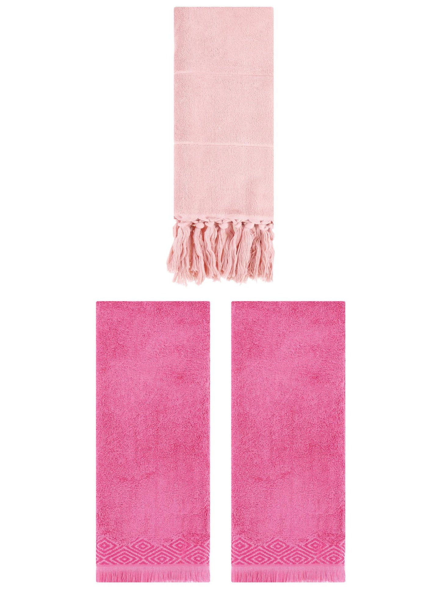 Unique Bargains 3 Pack Cotton Turkish Hand Towels Pink 14"x30"/13"x29"