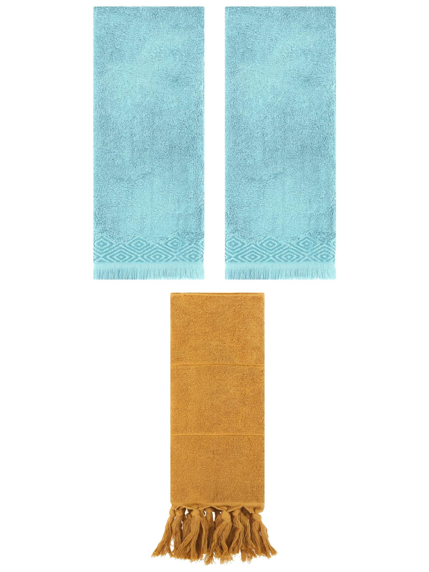 Unique Bargains 3 Pack Cotton Turkish Hand Towels Yellow/Blue 14"x30"/13"x29"
