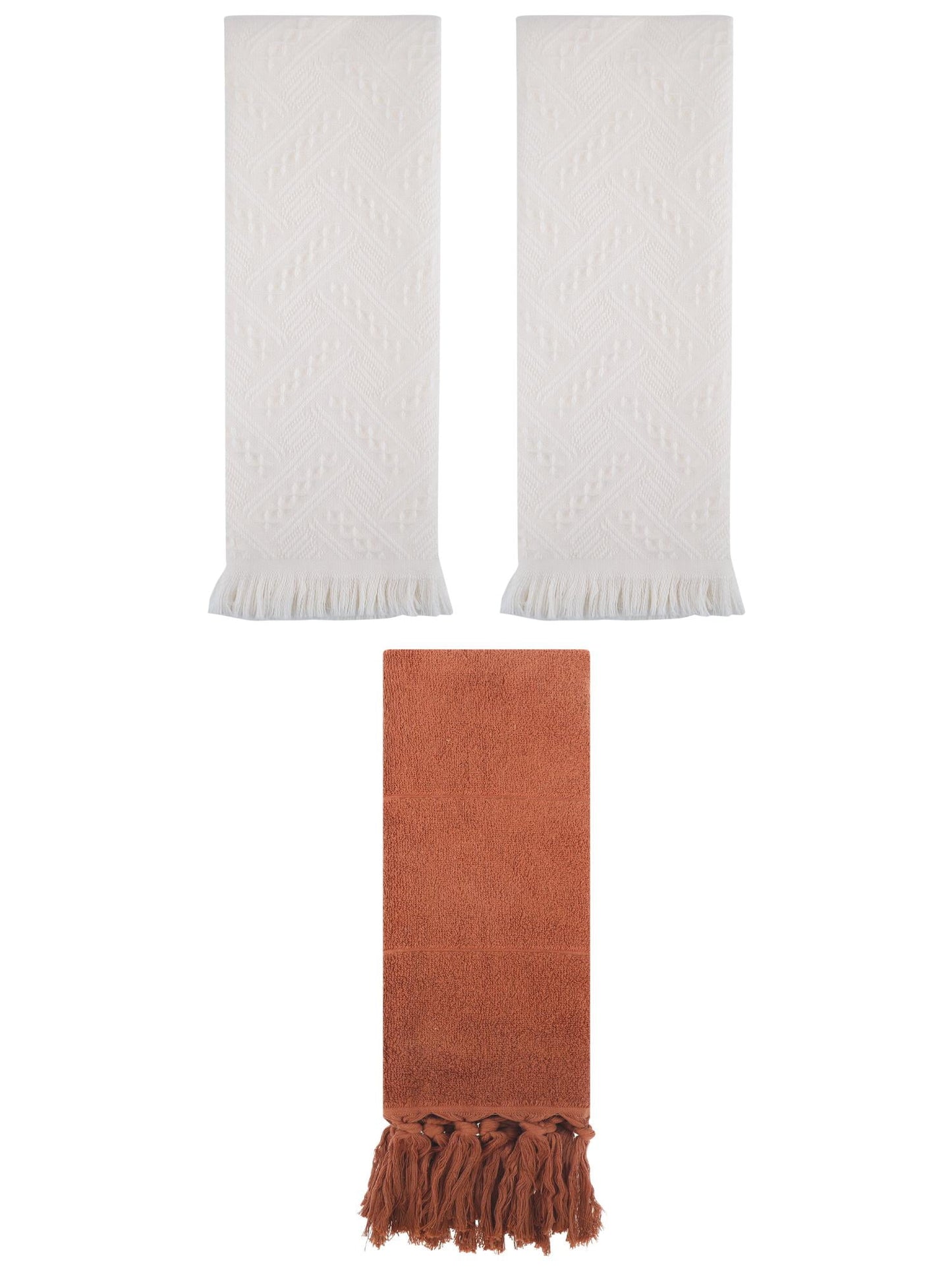 Unique Bargains 3 Pack Soft Boho Turkish Hand Towels Yellow/Brown 14"x30"/13"x29"