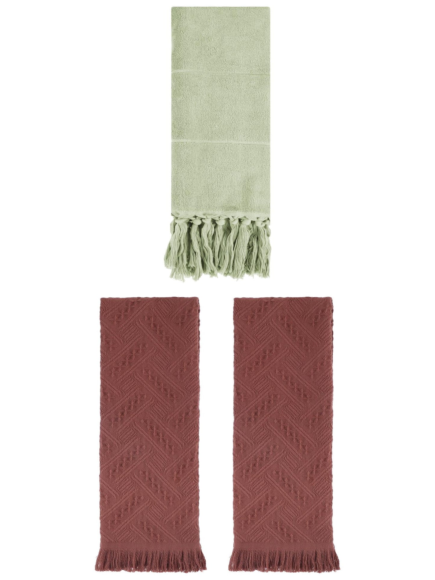 Unique Bargains 3 Pack Soft Boho Turkish Hand Towels Green/Brown 14"x30"/13"x29"