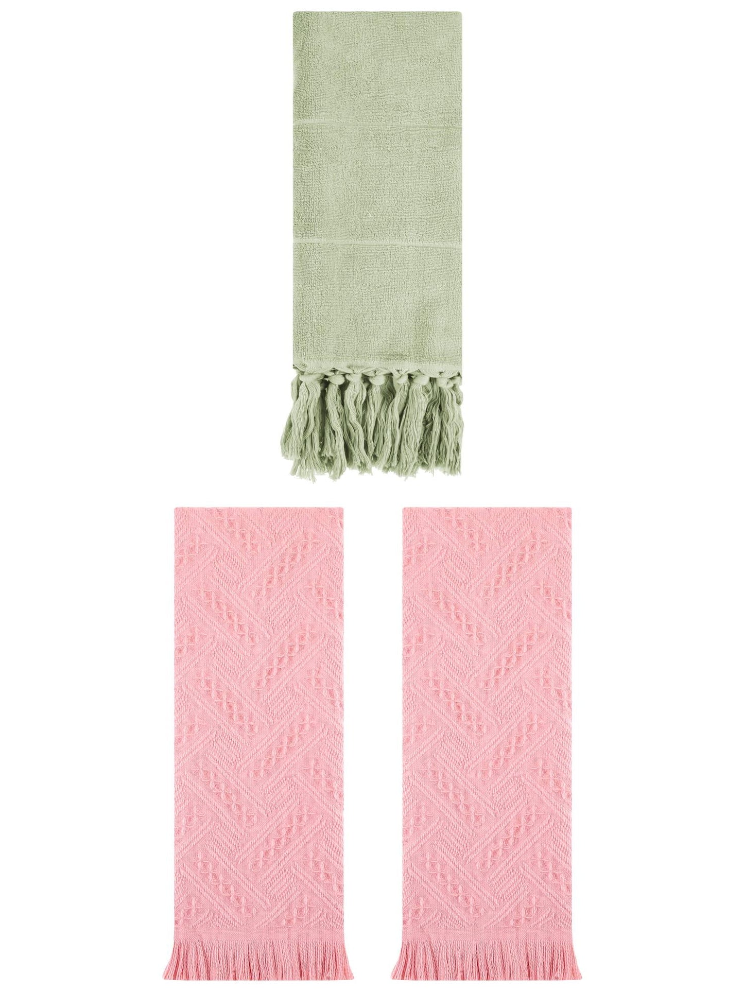 Unique Bargains 3 Pack Soft Boho Turkish Hand Towels Green/Pink 14"x30"/13"x29"