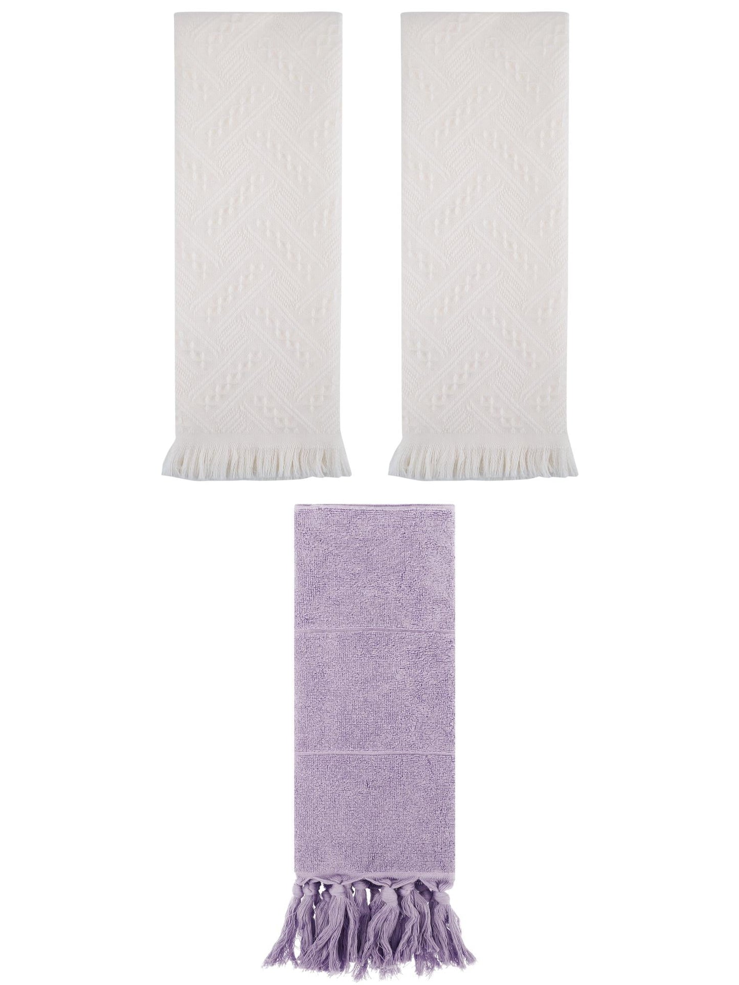 Unique Bargains 3 Pack Soft Boho Turkish Hand Towels Purple/Beige 14"x30"/13"x29"