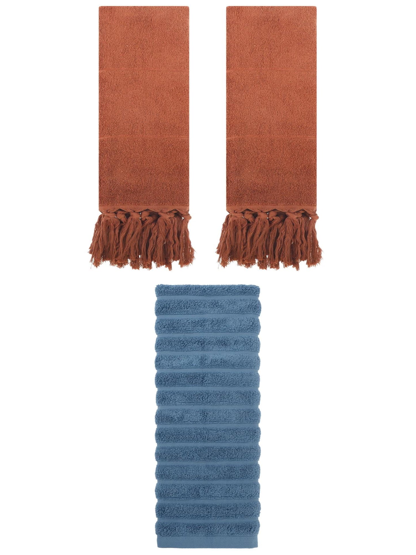Unique Bargains 3 Pack Solid Absorbent Soft Cotton Hand Towels 14" x 30" Brown/Blue