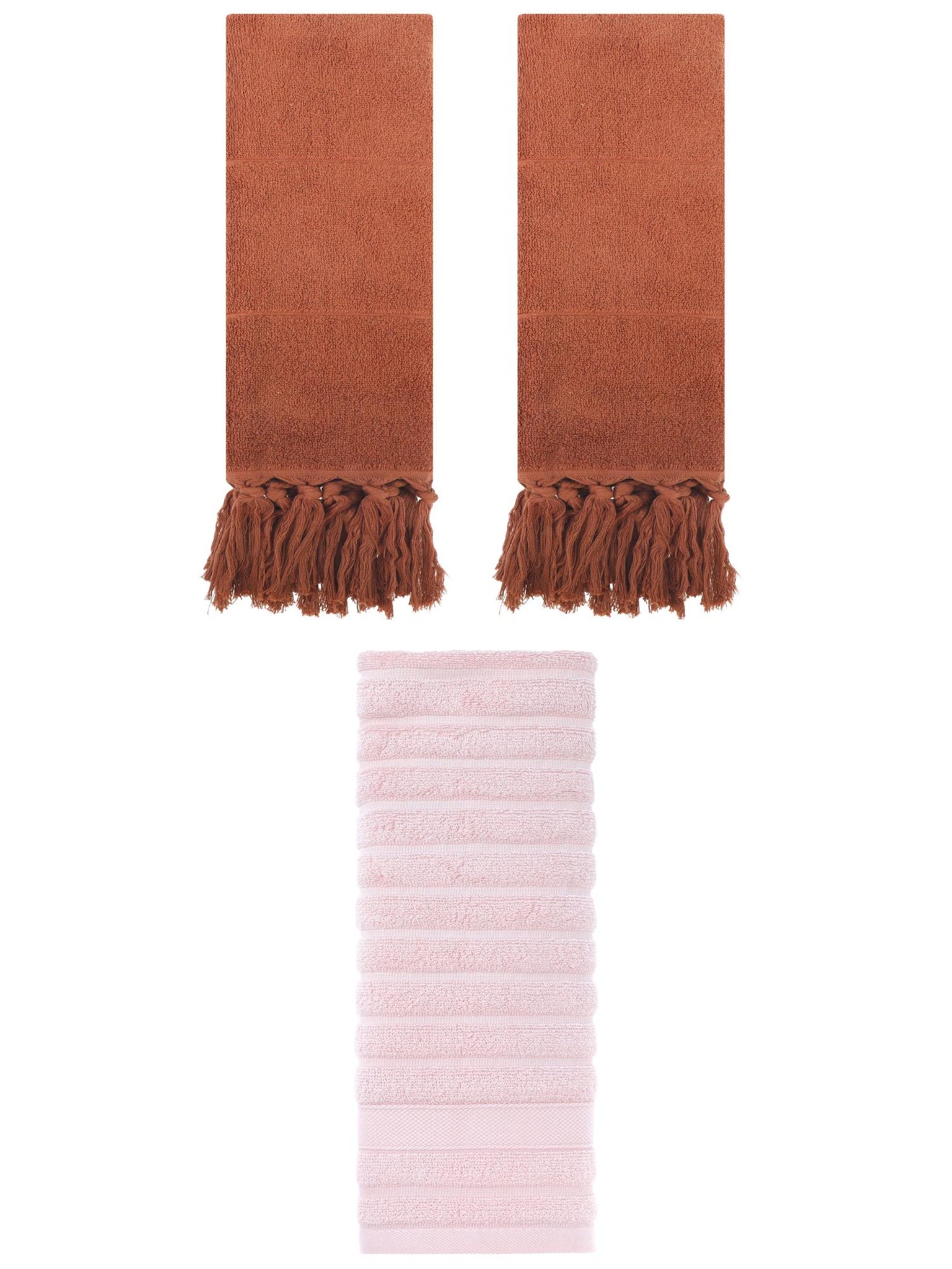 Unique Bargains 3 Pack Solid Absorbent Soft Cotton Hand Towels 14" x 30" Brown/Pink