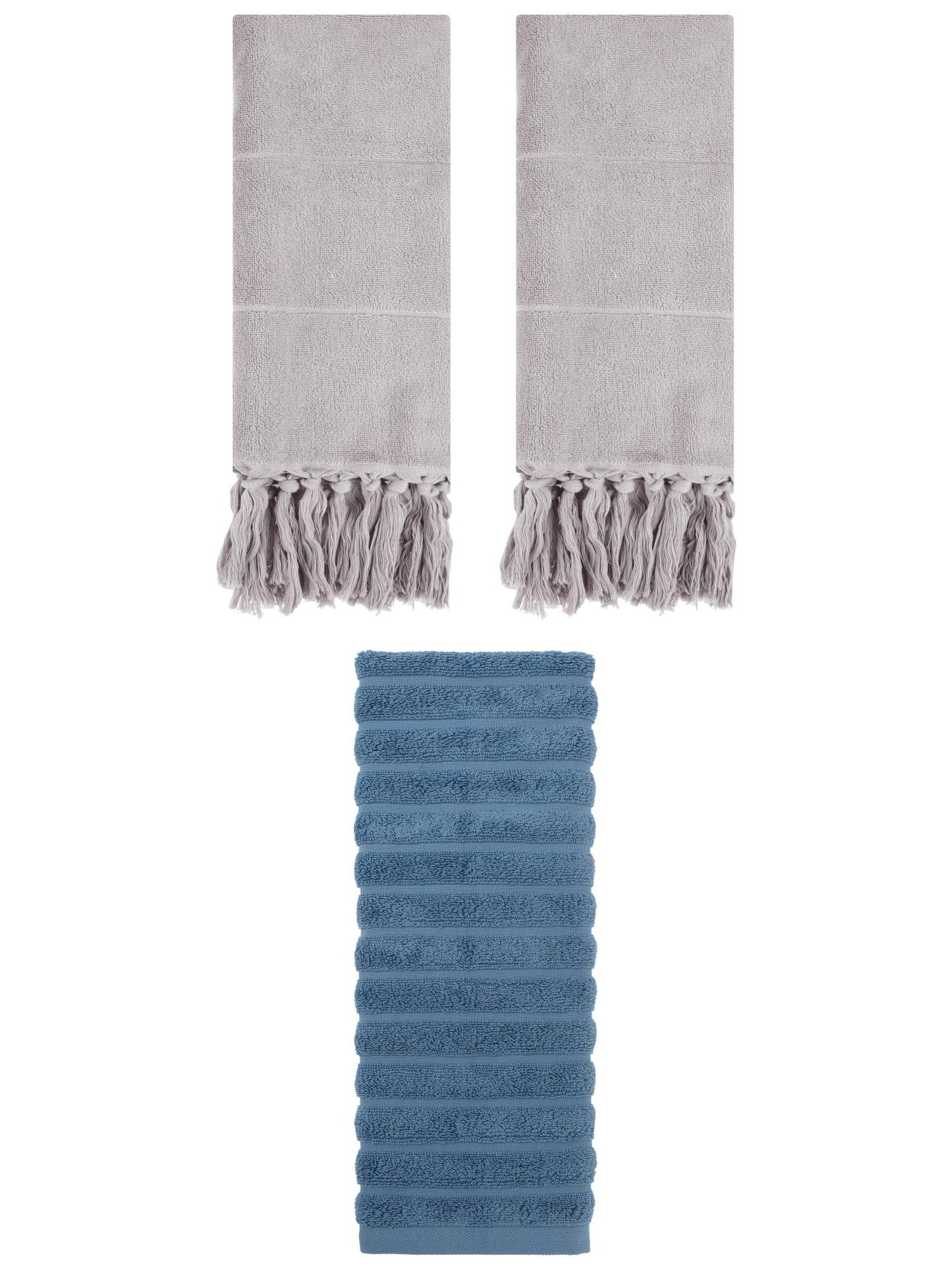 Unique Bargains 3 Pack Solid Absorbent Soft Cotton Hand Towels 14" x 30" Grey/Blue
