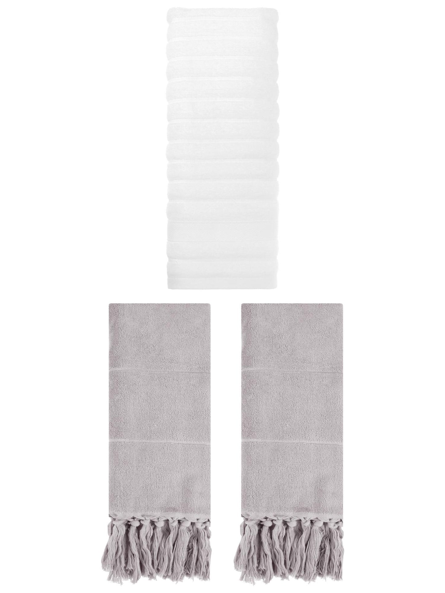 Unique Bargains 3 Pack Solid Absorbent Soft Cotton Hand Towels 14" x 30" Grey/White