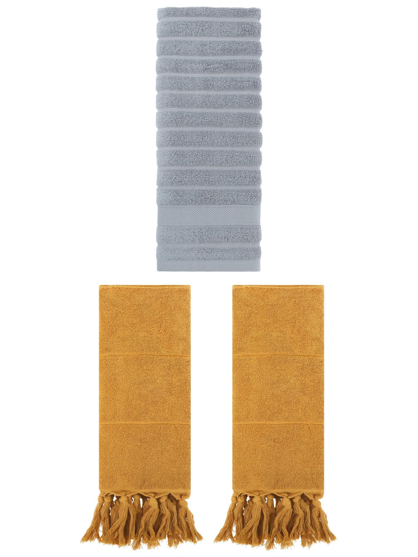 Unique Bargains 3 Pack Solid Absorbent Soft Cotton Hand Towels 14" x 30" Yellow/Grey