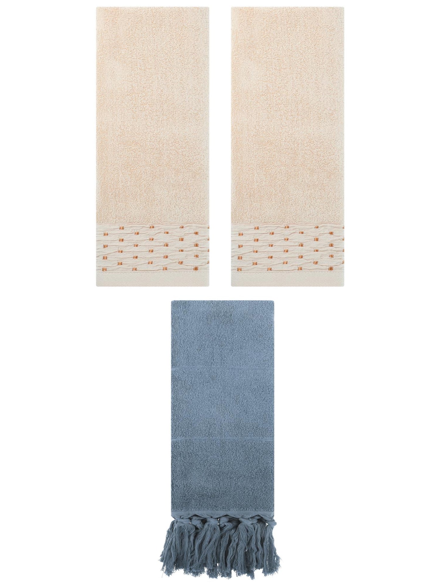 Unique Bargains 3 Pack Solid Cotton Bathroom Hand Towel 14" x 30" Blue/Light Brown