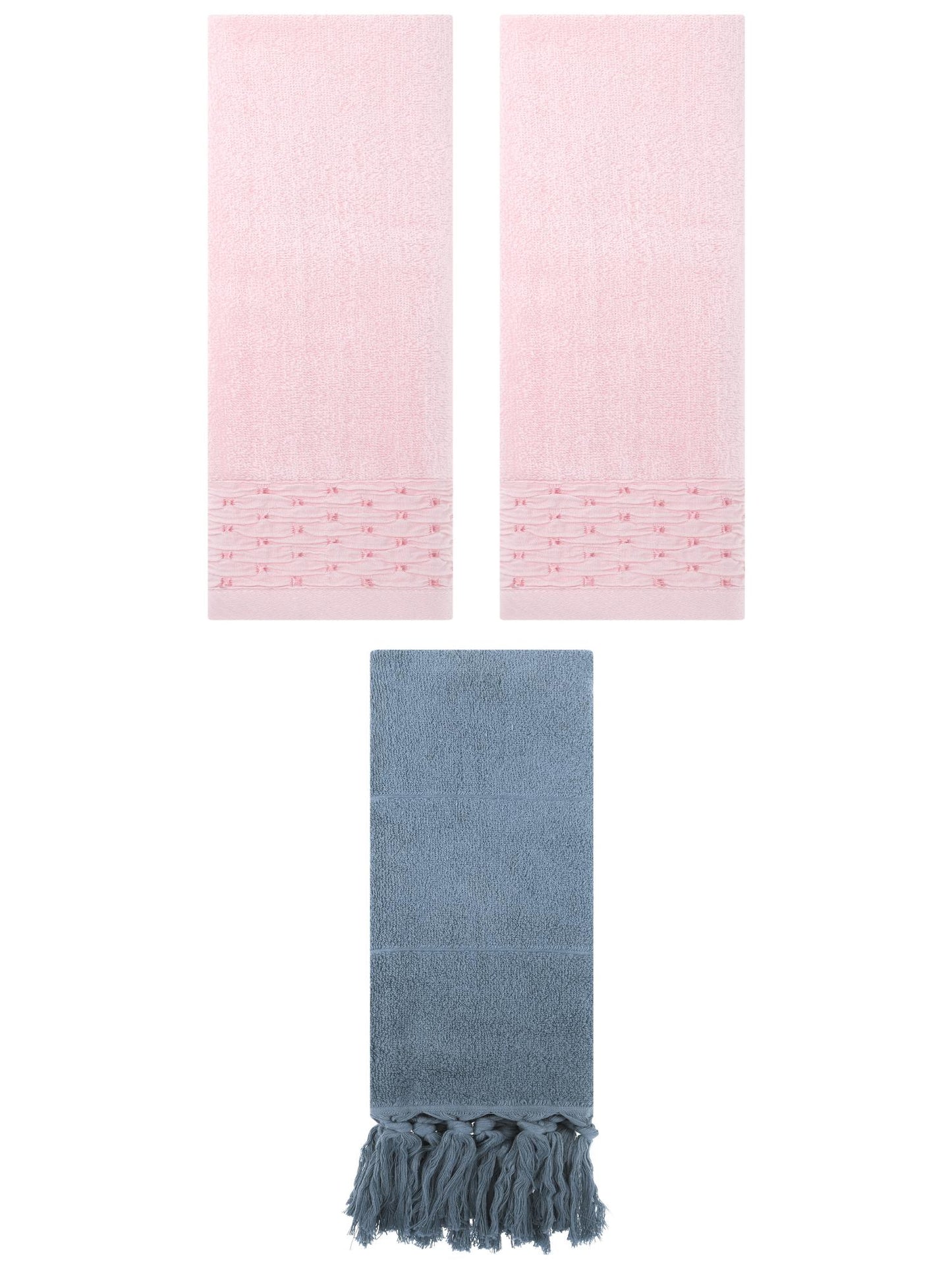 Unique Bargains 3 Pack Solid Cotton Bathroom Hand Towel 14" x 30" Blue/Pink