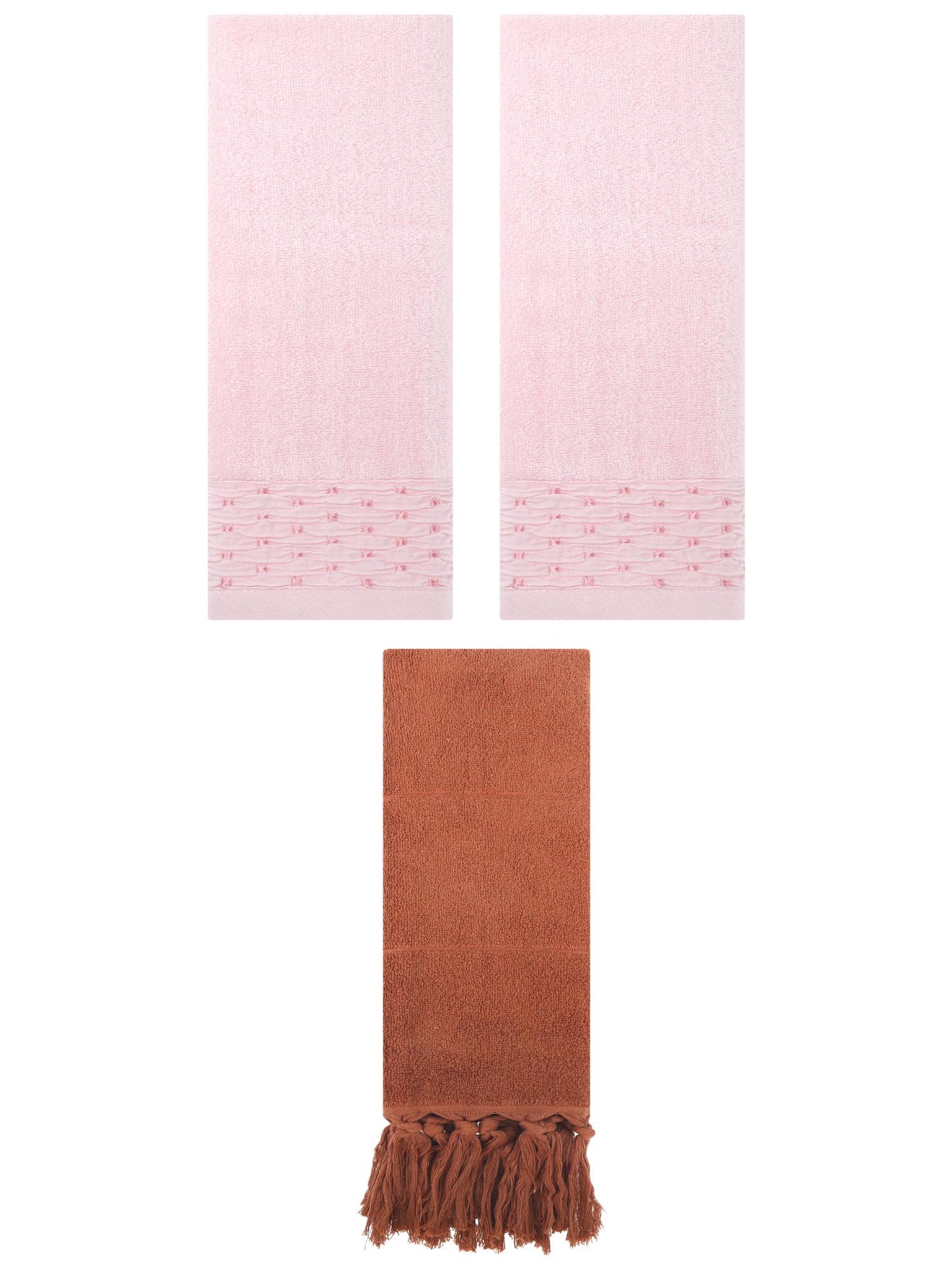 Unique Bargains 3 Pack Solid Cotton Bathroom Hand Towel 14" x 30" Brown/Pink