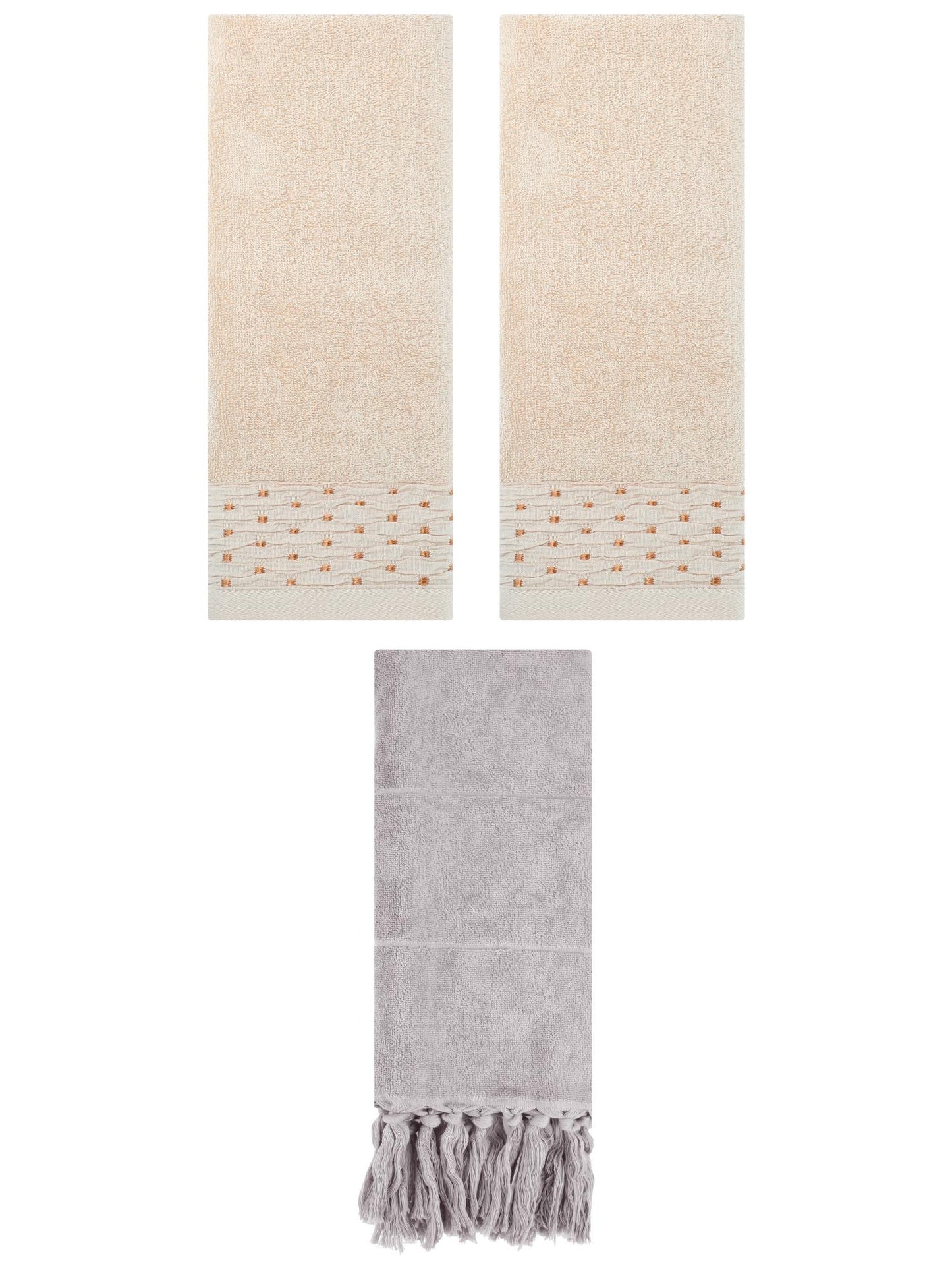 Unique Bargains 3 Pack Solid Cotton Bathroom Hand Towel 14" x 30" Grey/Light Brown