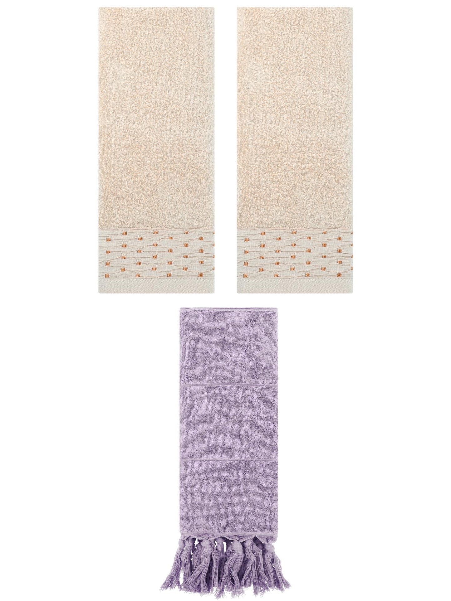Unique Bargains 3 Pack Solid Cotton Bathroom Hand Towel 14" x 30" Purple/Light Brown