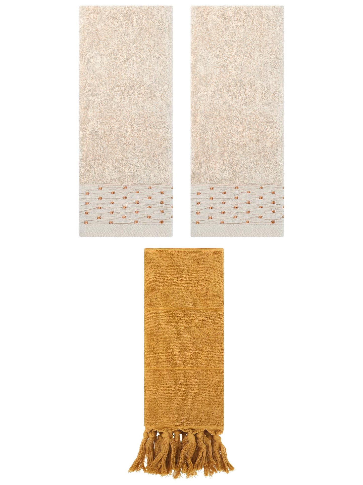 Unique Bargains 3 Pack Solid Cotton Bathroom Hand Towel 14" x 30" Yellow/Light Brown