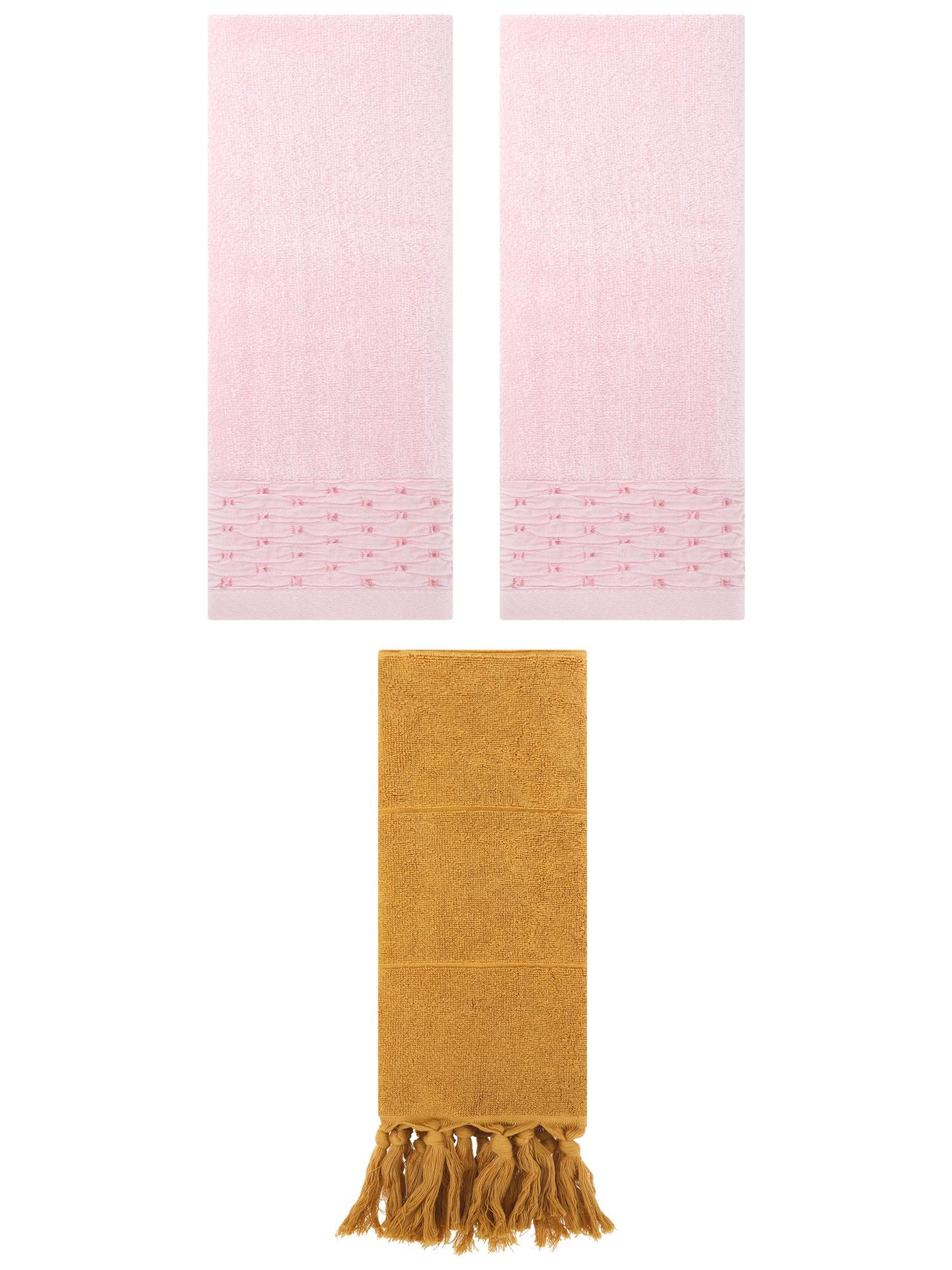 Unique Bargains 3 Pack Solid Cotton Bathroom Hand Towel 14" x 30" Yellow/Pink