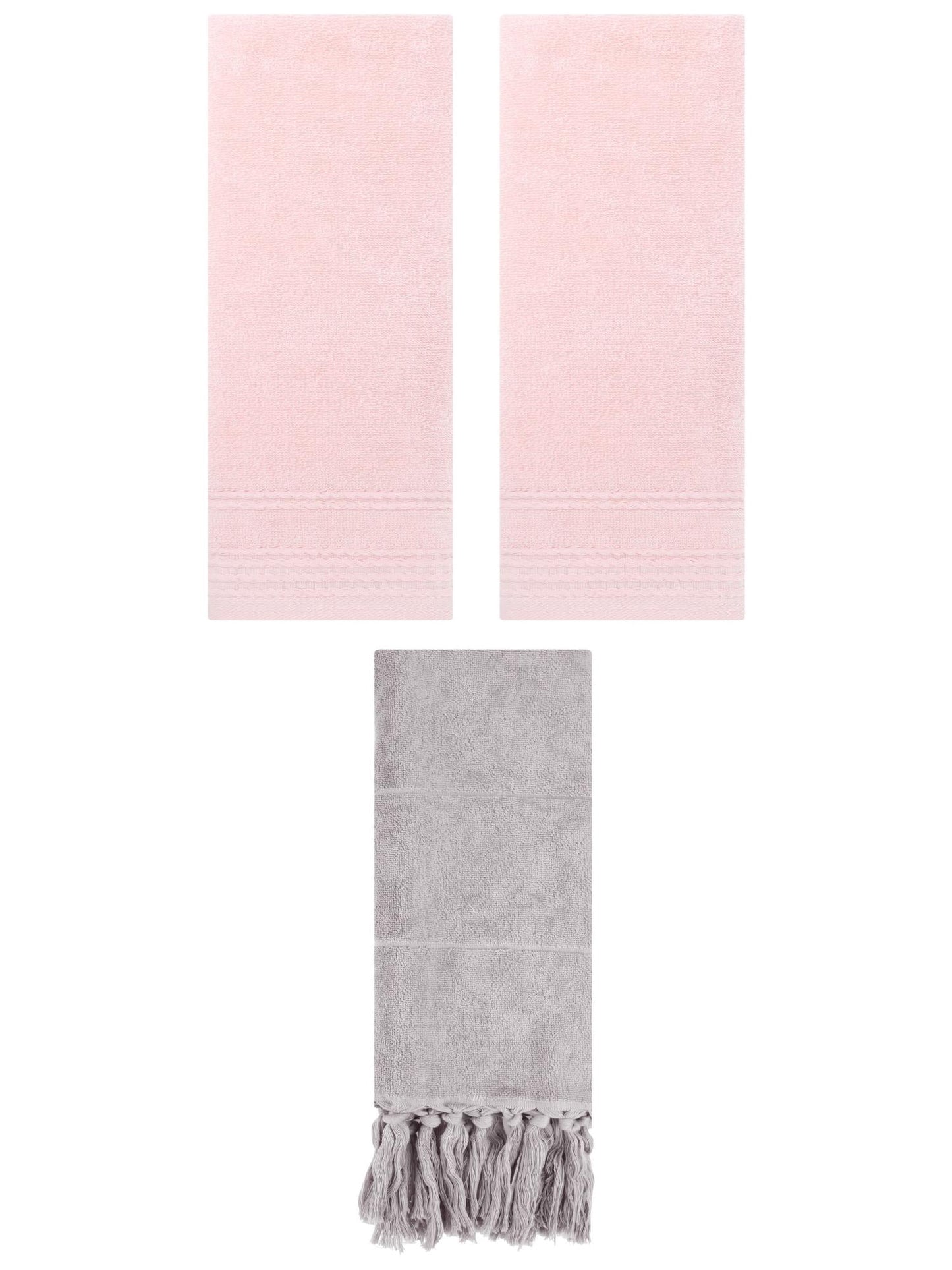 Unique Bargains 3 Pack Solid Tassels Bathroom Hand Towels 14" x 30" Grey/Pink
