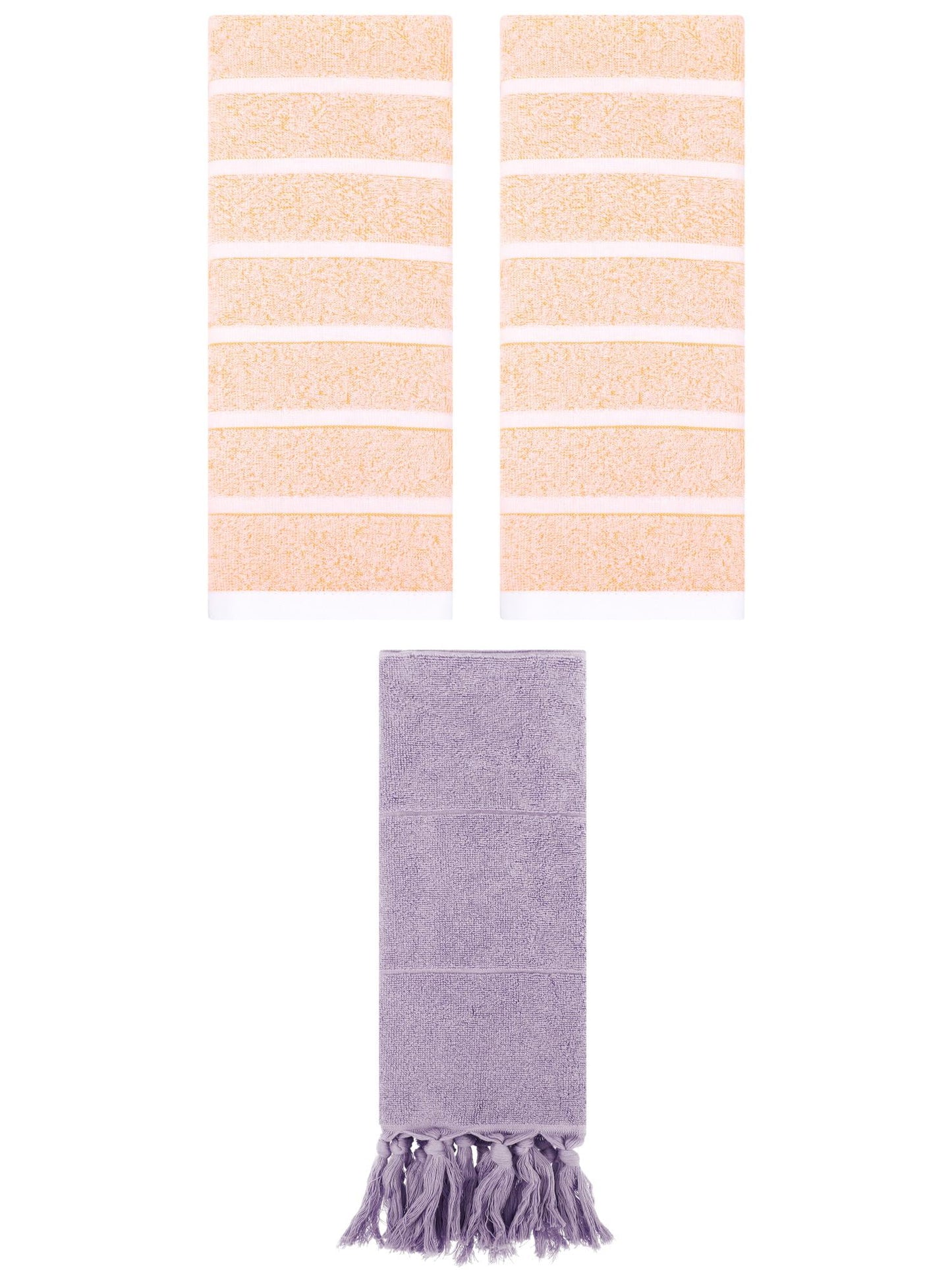 Unique Bargains 3 Pack Striped Solid Hand Towel Purple/Orange 14"x30"/13"x29"