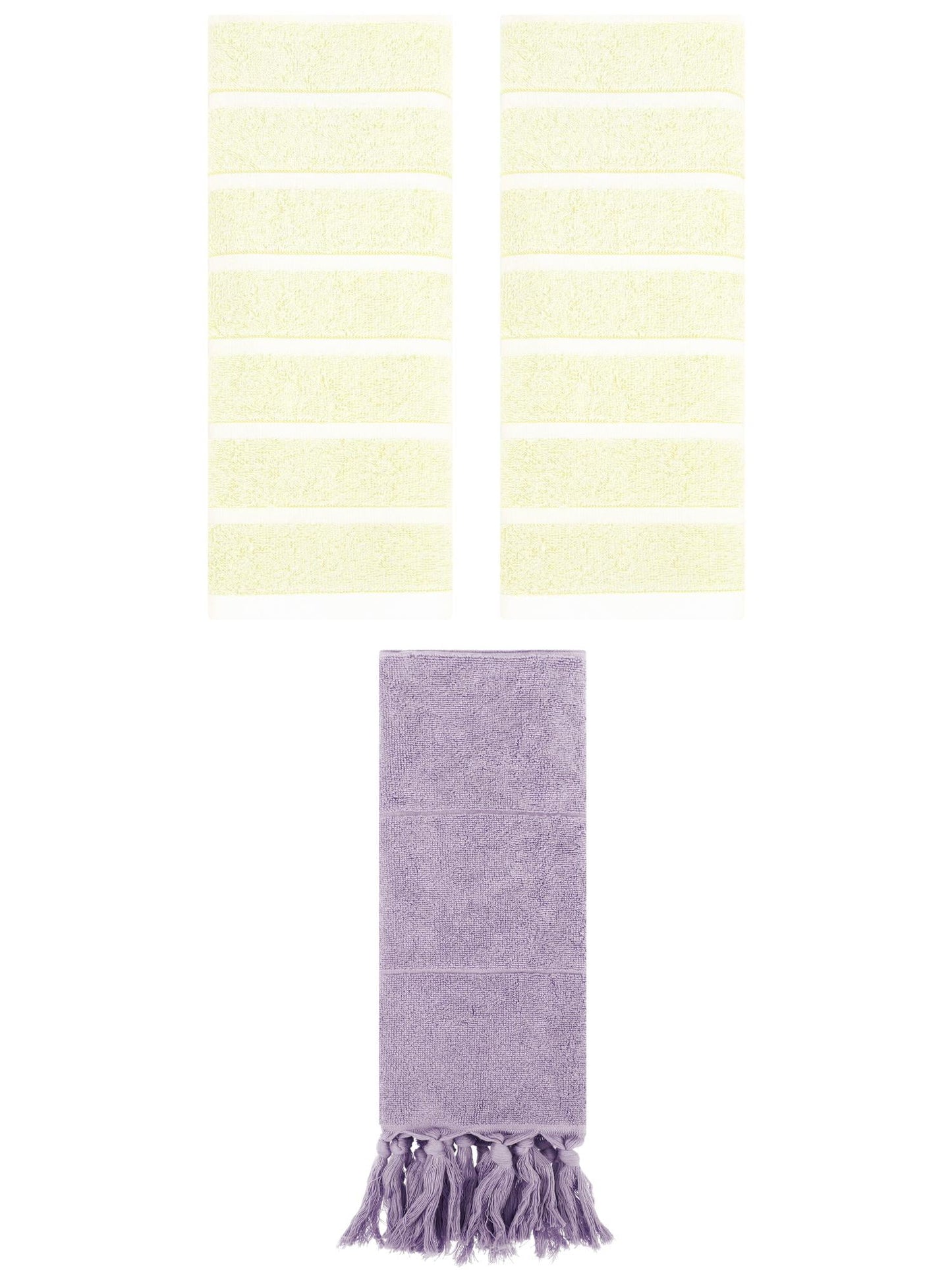 Unique Bargains 3 Pack Striped Solid Hand Towel Purple/Yellow 14"x30"/13"x29"
