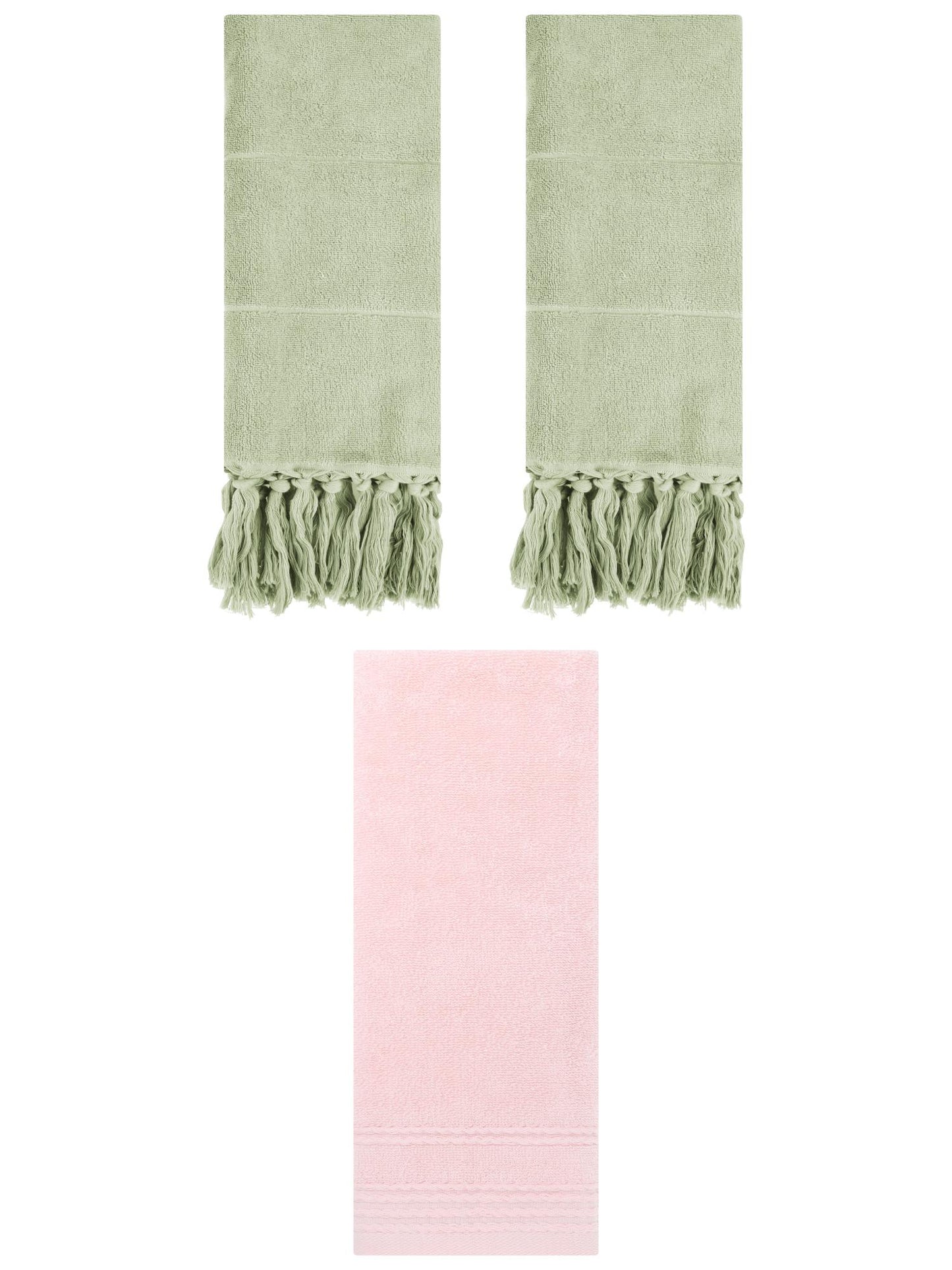 Unique Bargains 3 Pack Striped Tassels Hand Towels for Bathroom 14" x 30" Green/Pink