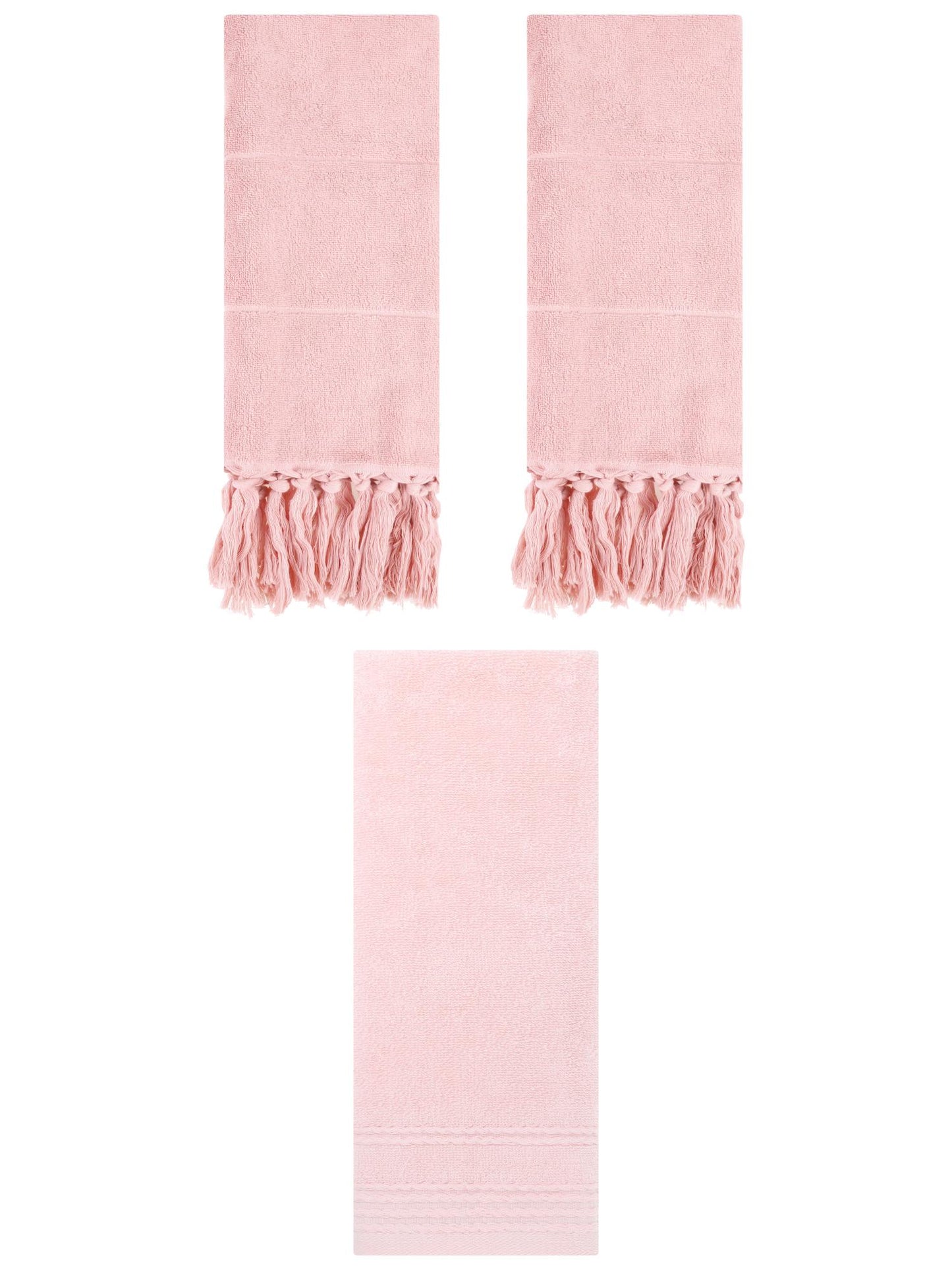 Unique Bargains 3 Pack Striped Tassels Hand Towels for Bathroom 14" x 30" Pink