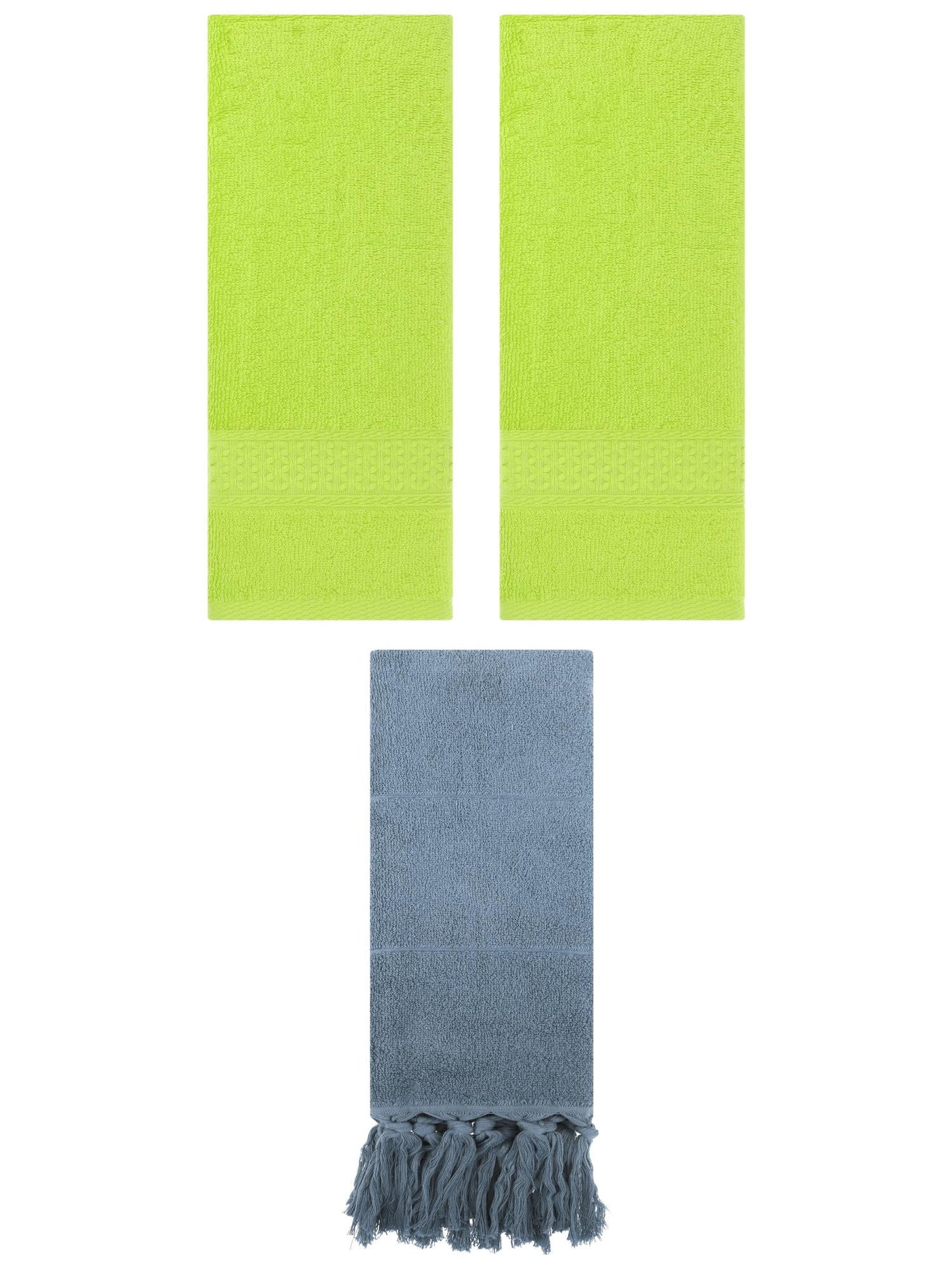 Unique Bargains 3 Packs Textured Tassels Hand Towel Blue/Light Green 14" x 30"/13" x 30"