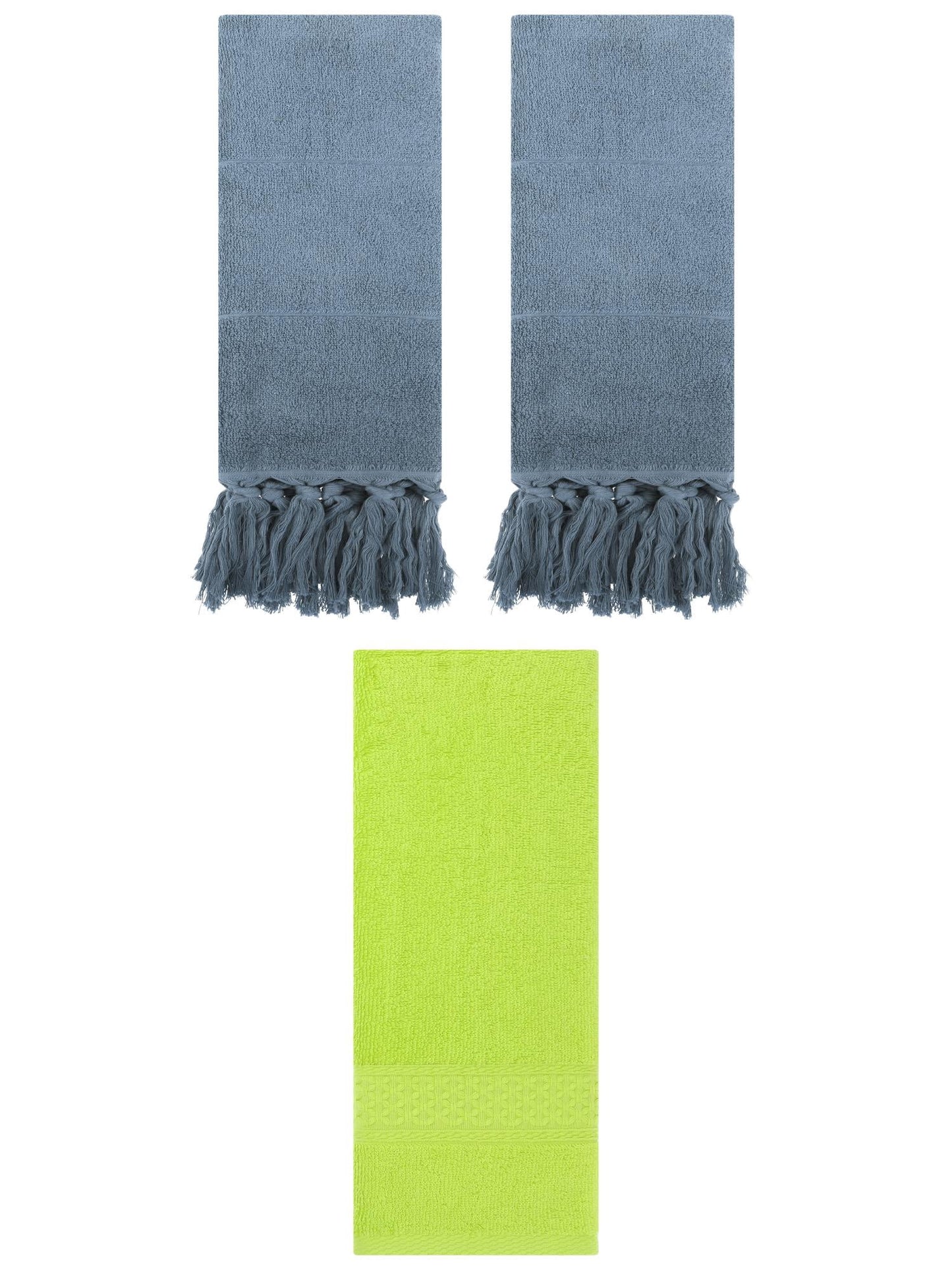 Unique Bargains 3 Packs Textured Tassels Hand Towels Blue/Light Green 14" x 30"/13" x 30"