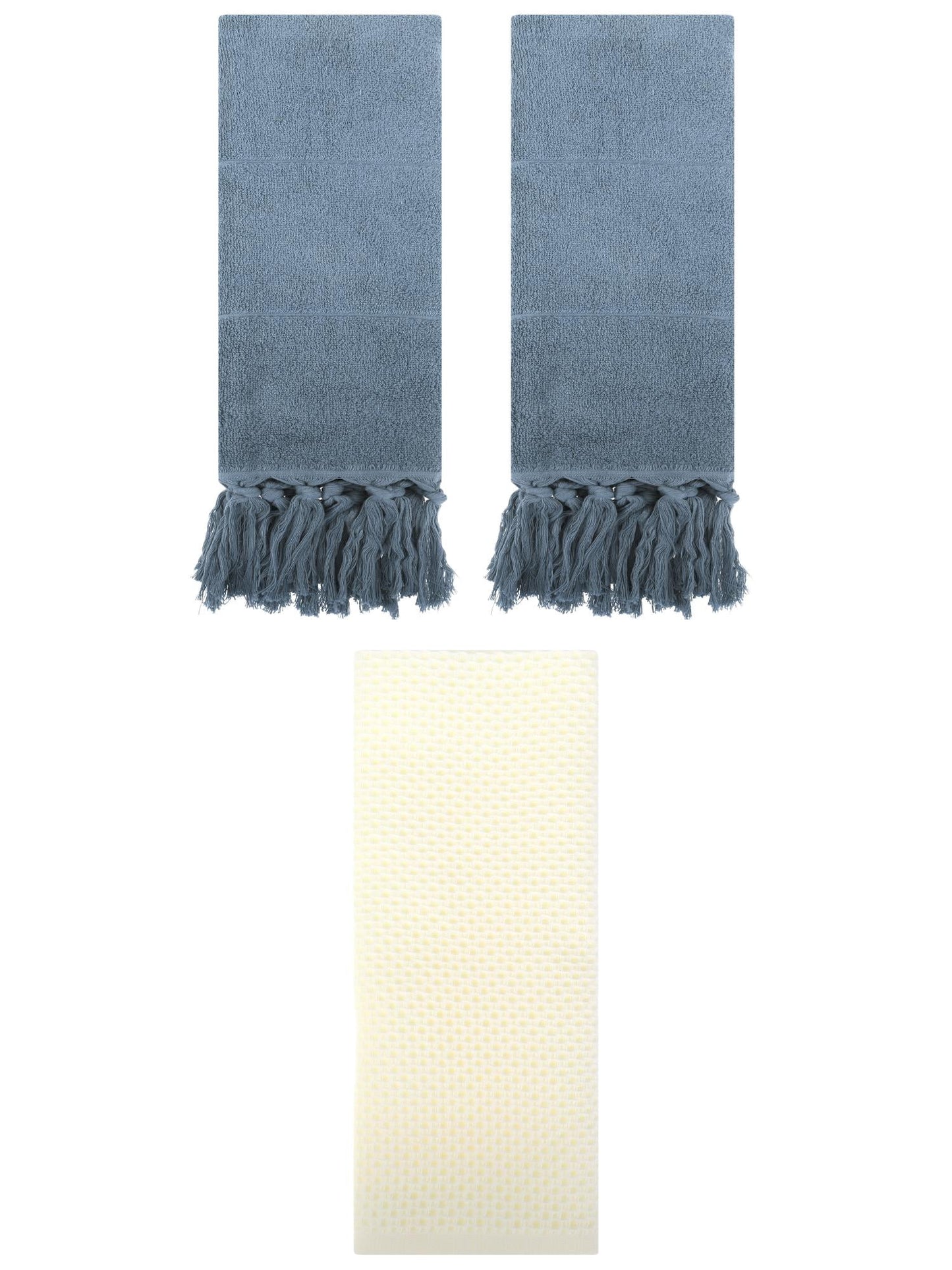 Unique Bargains 3 Pack Cotton Soft Absorbent Tassels and Waffle Decorative Hand Towel Blue/Beige 14" x 30"/13" x 30"