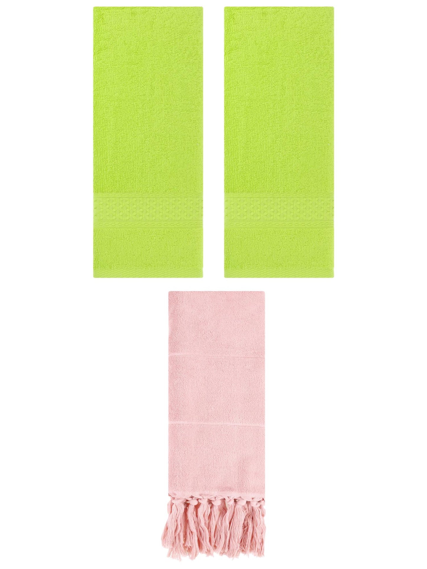 Unique Bargains 3 Packs Textured Tassels Hand Towel Pink/Light Green 14" x 30"/13" x 30"