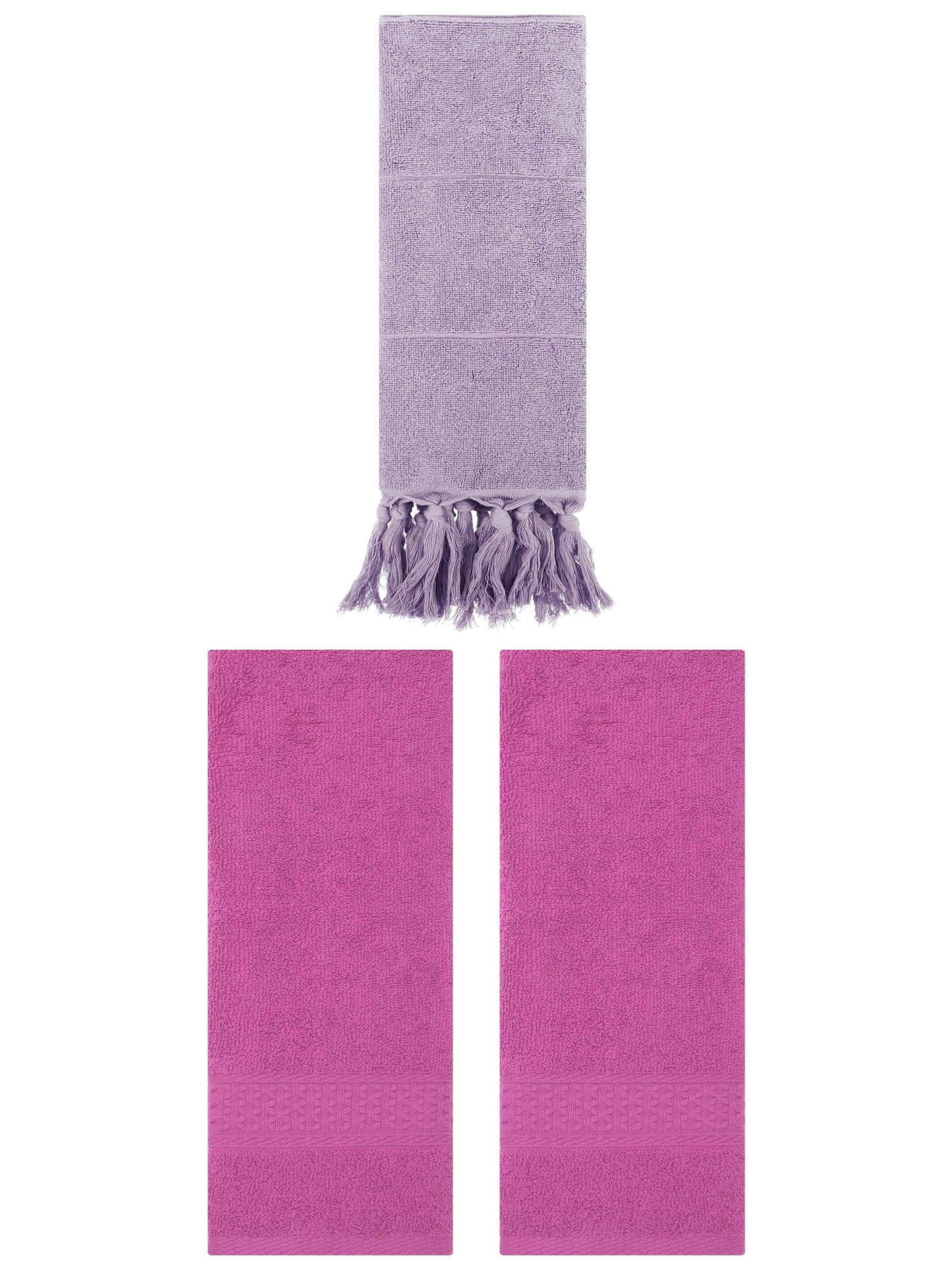 Unique Bargains 3 Packs Textured Tassels Hand Towel Purple/Dark Pink 14" x 30"/13" x 30"