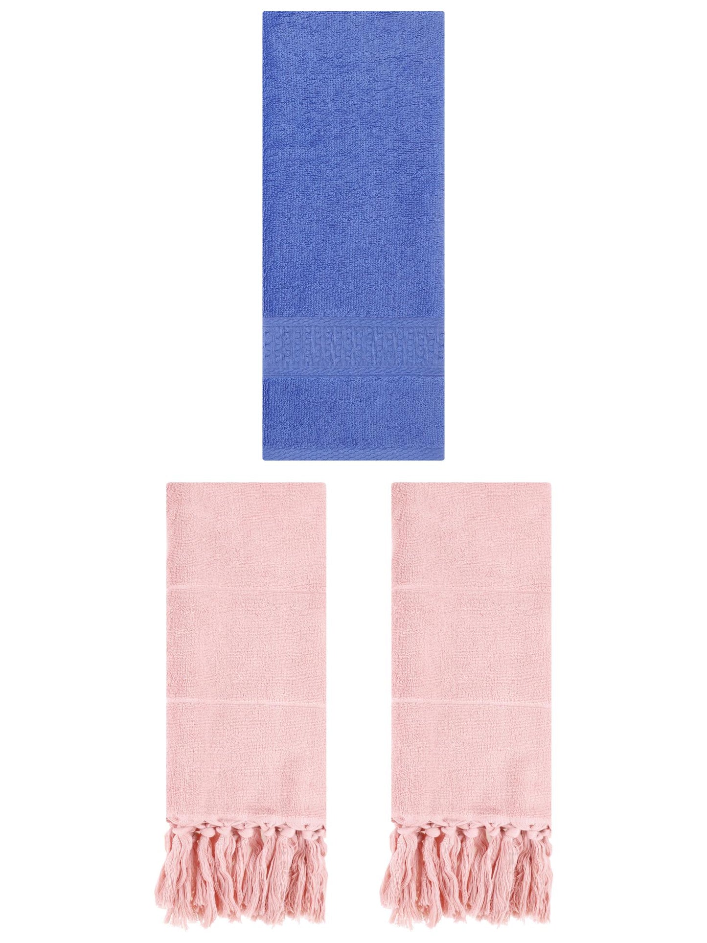 Unique Bargains 3 Packs Textured Tassels Hand Towels Pink/Blue 14" x 30"/13" x 30"