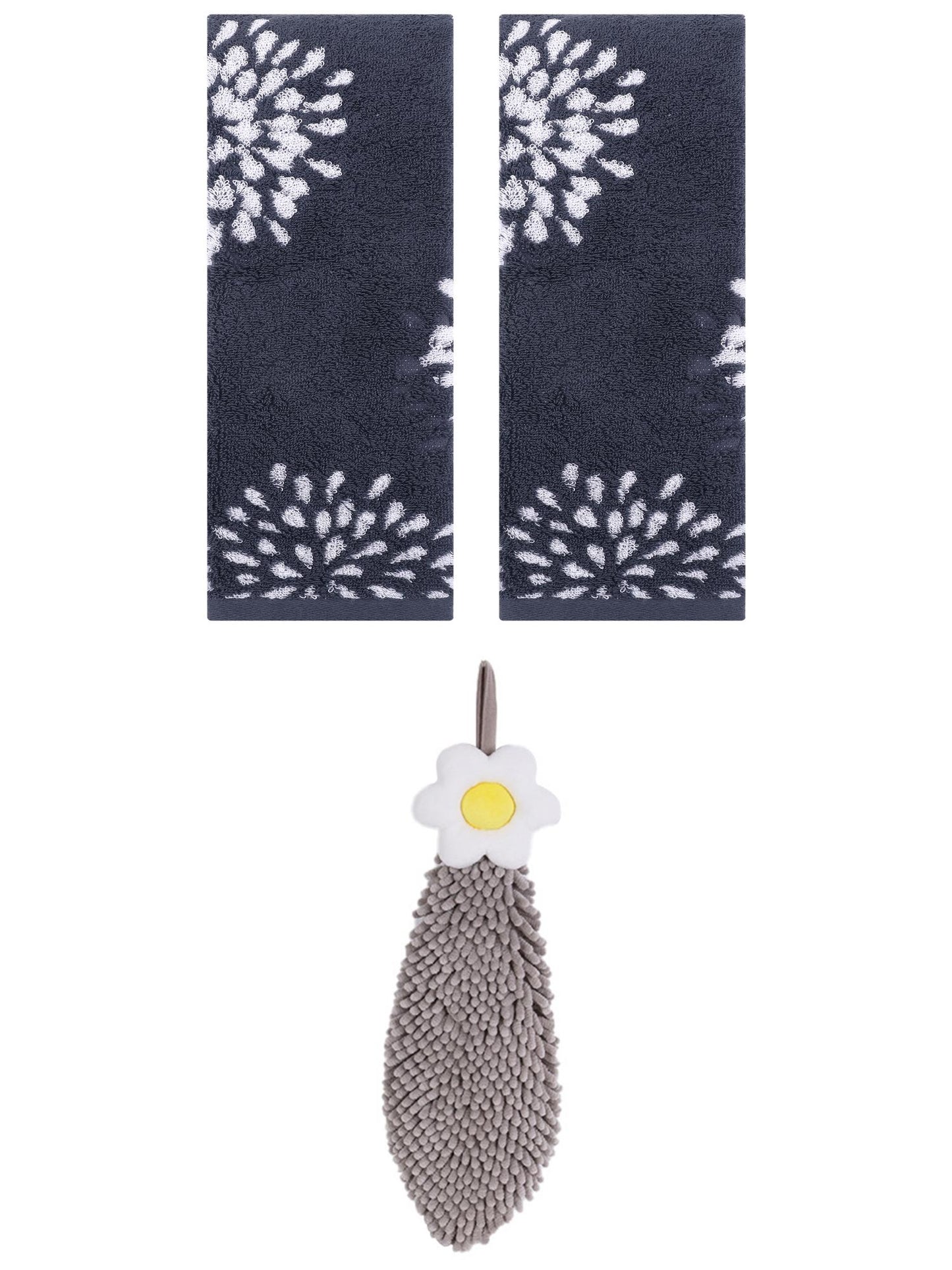 Unique Bargains 3 Pcs Hand Towelroom Blue/Grey 14" x 30"/6" x 15"
