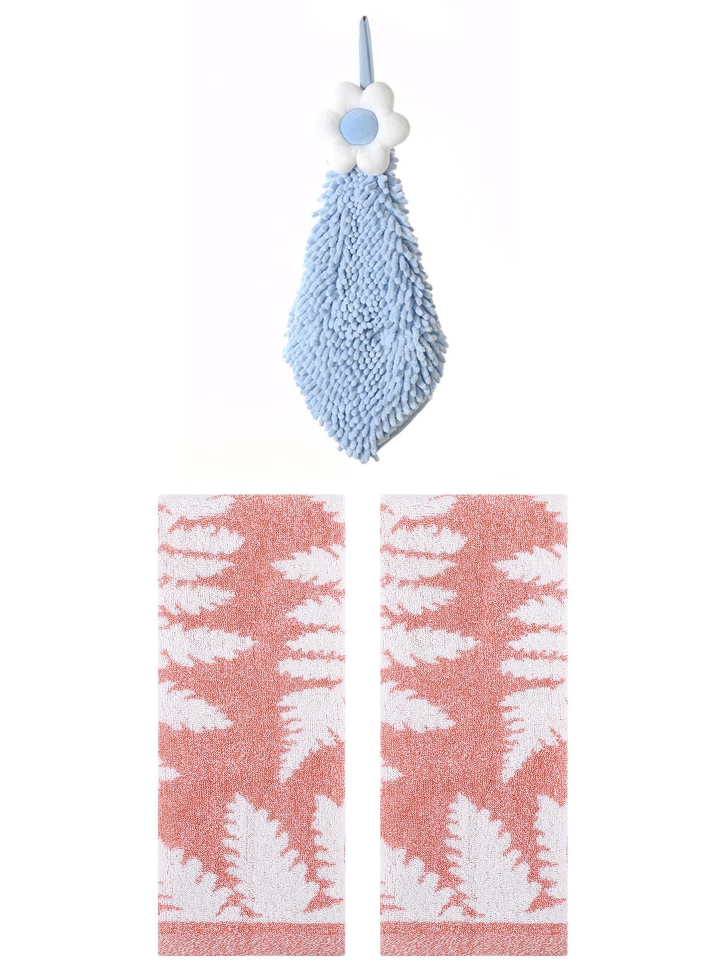 Unique Bargains 3 Pcs Soft Absorbent Hand Towels Pink/Blue-2 13" x 29"/6" x 15"