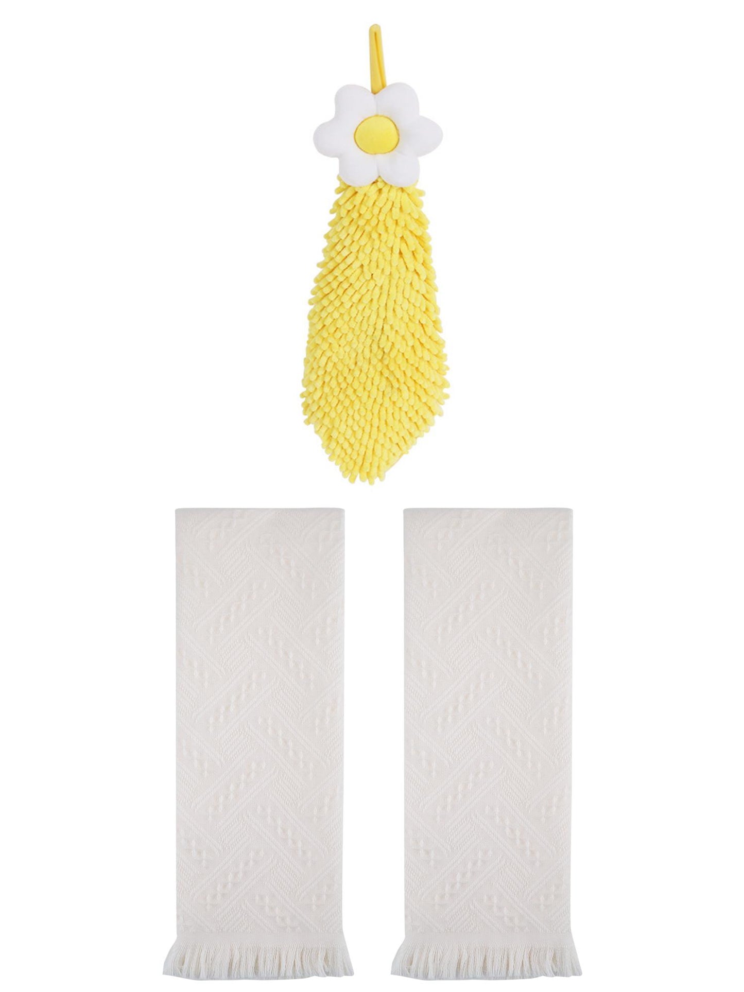 Unique Bargains 3 Pcs Soft Absorbent Towels Beige/Yellow 13" x 29"/6" x 15"