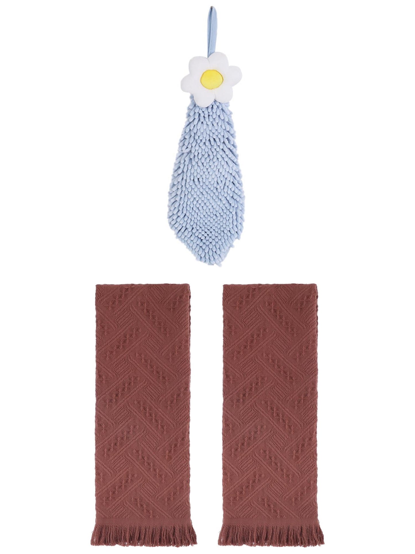 Unique Bargains 3 Pcs Soft Absorbent Towels Brown/Blue-1 13" x 29"/6" x 15"