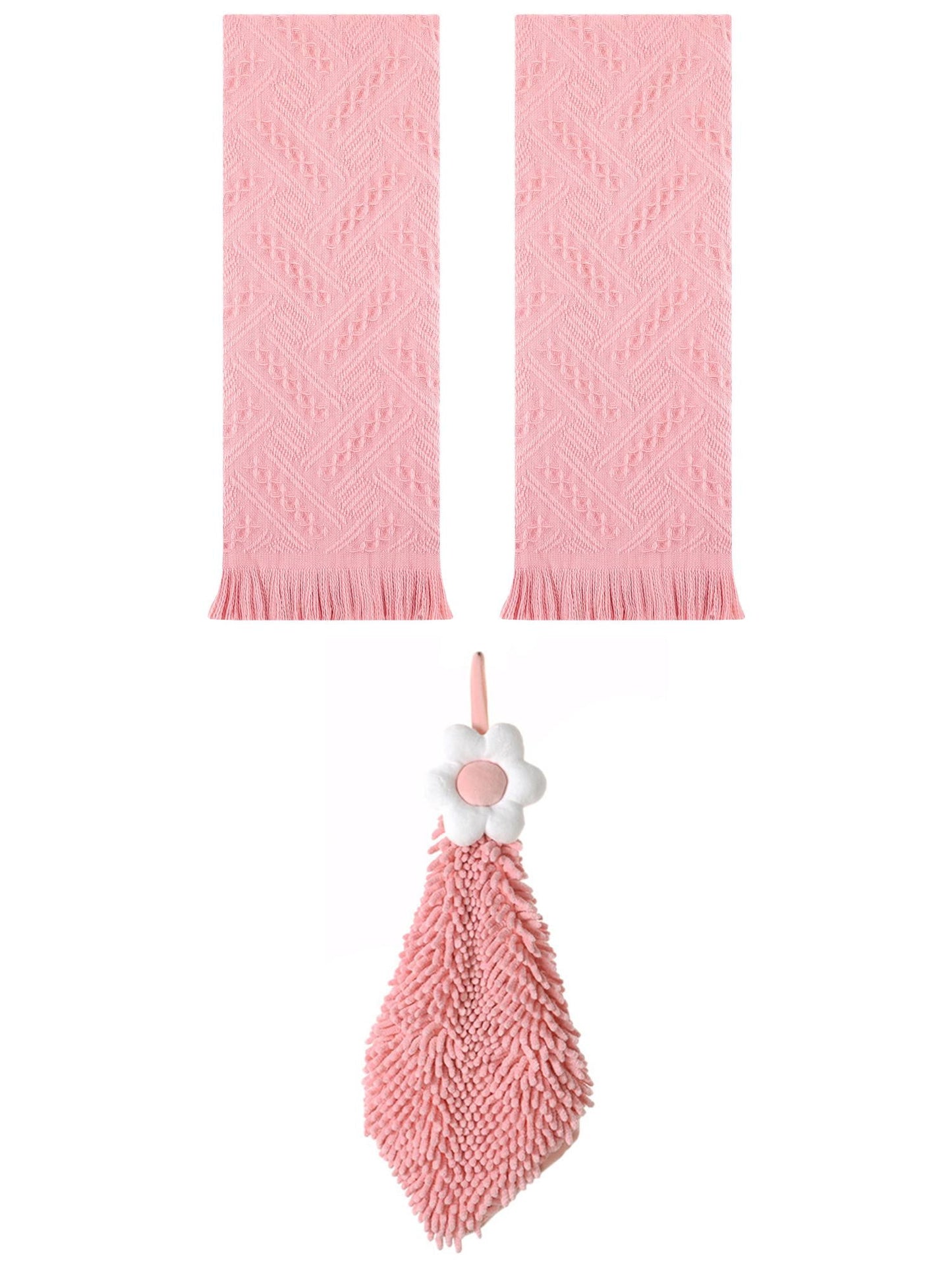 Unique Bargains 3 Pcs Soft Absorbent Towels Pink/Pink-2 13" x 29"/6" x 15"