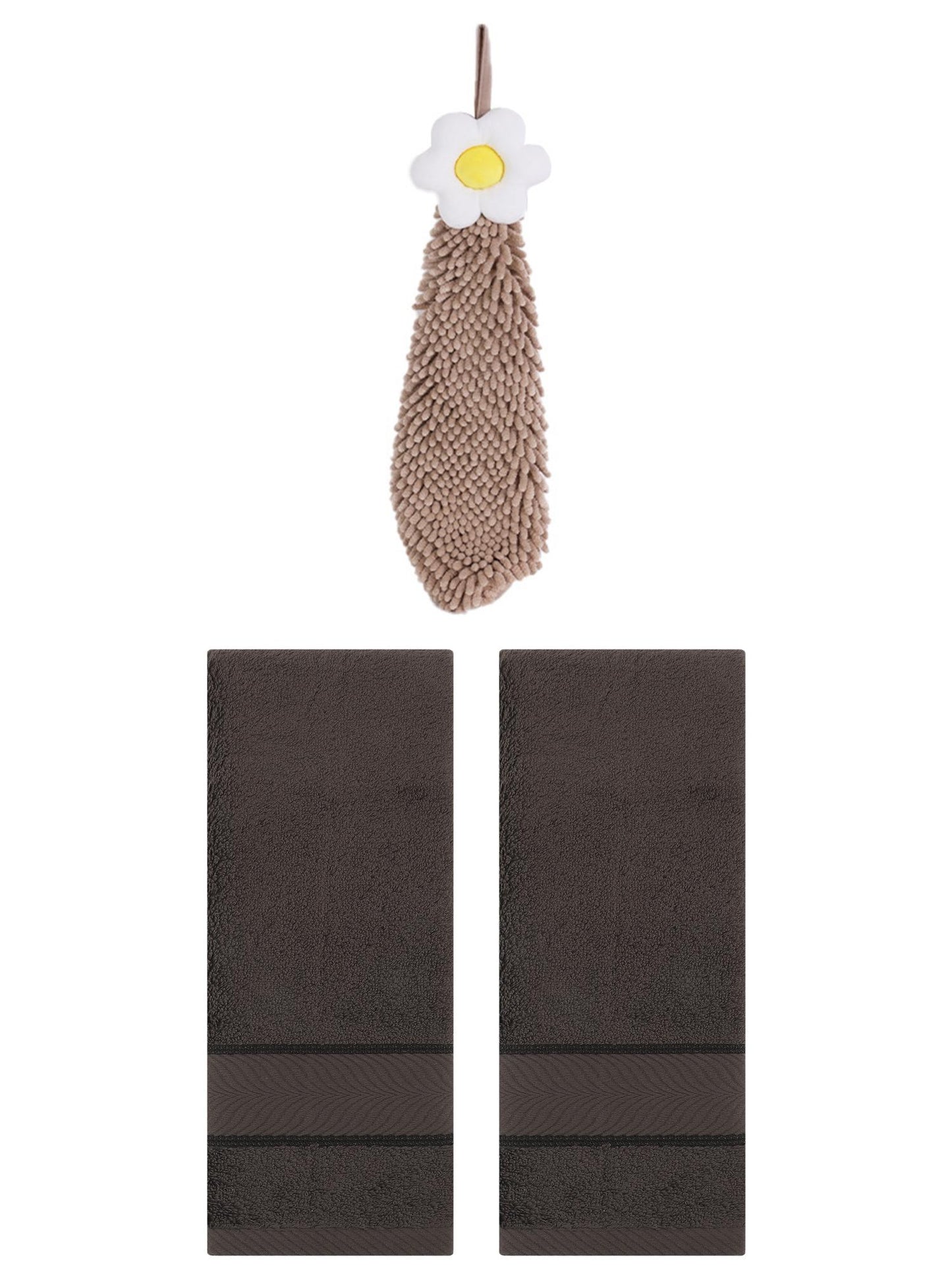 Unique Bargains 3 Pcs Soft Hand Towel Set Dark Brown/Brown 14" x 30"/6" x 15"