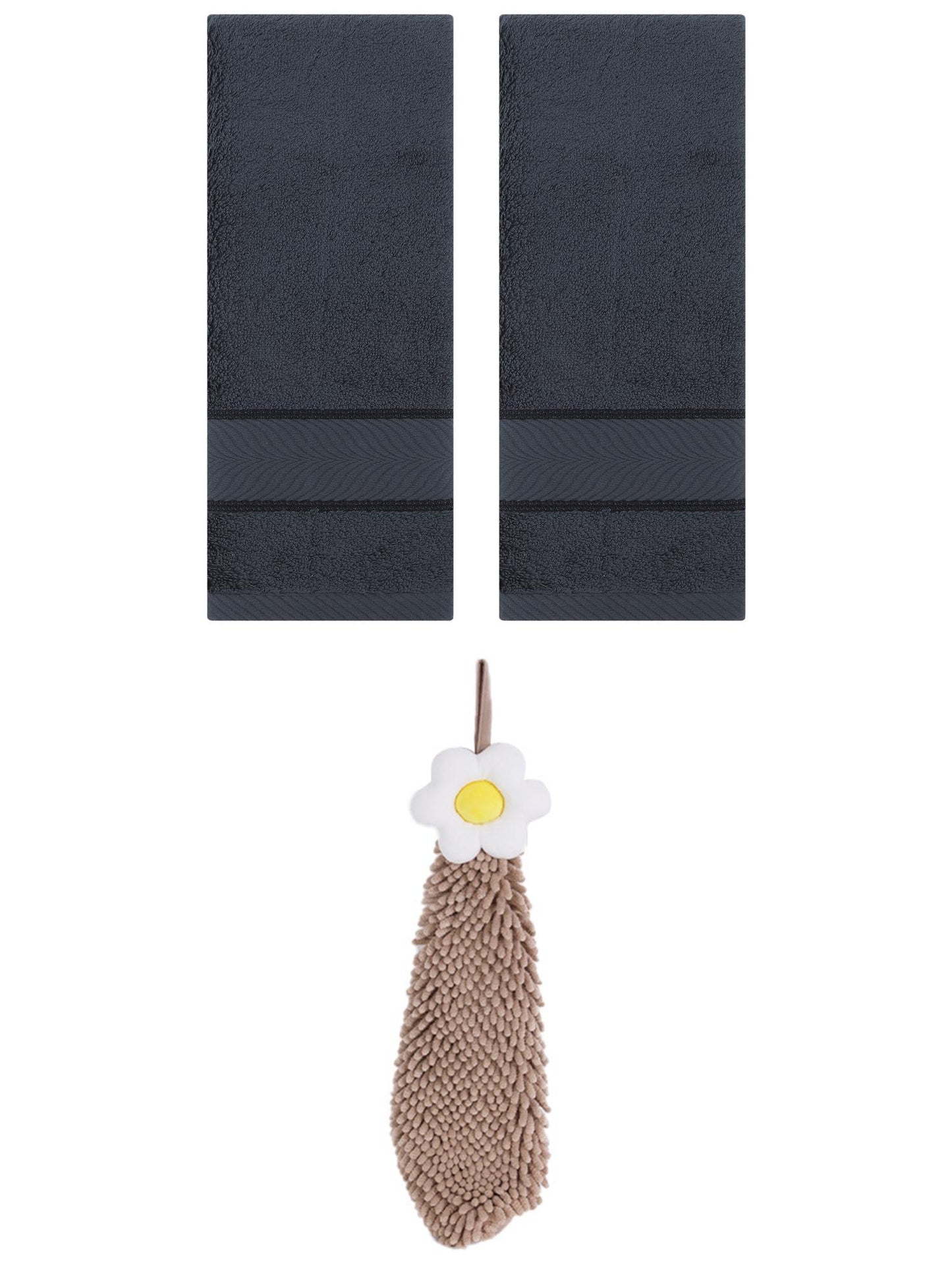 Unique Bargains 3 Pcs Soft Hand Towel Set Dark Grey/Brown 14" x 30"/6" x 15"