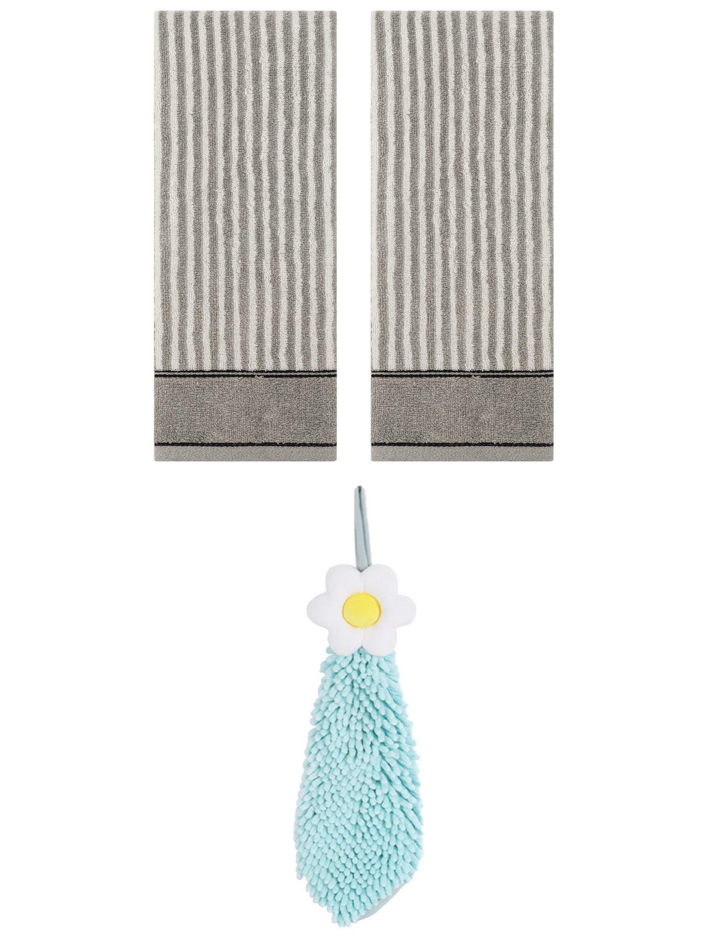 Unique Bargains 3 Pcs Soft Striped Hand Towels Grey/Pink-1 13" x 29"/6" x 15"