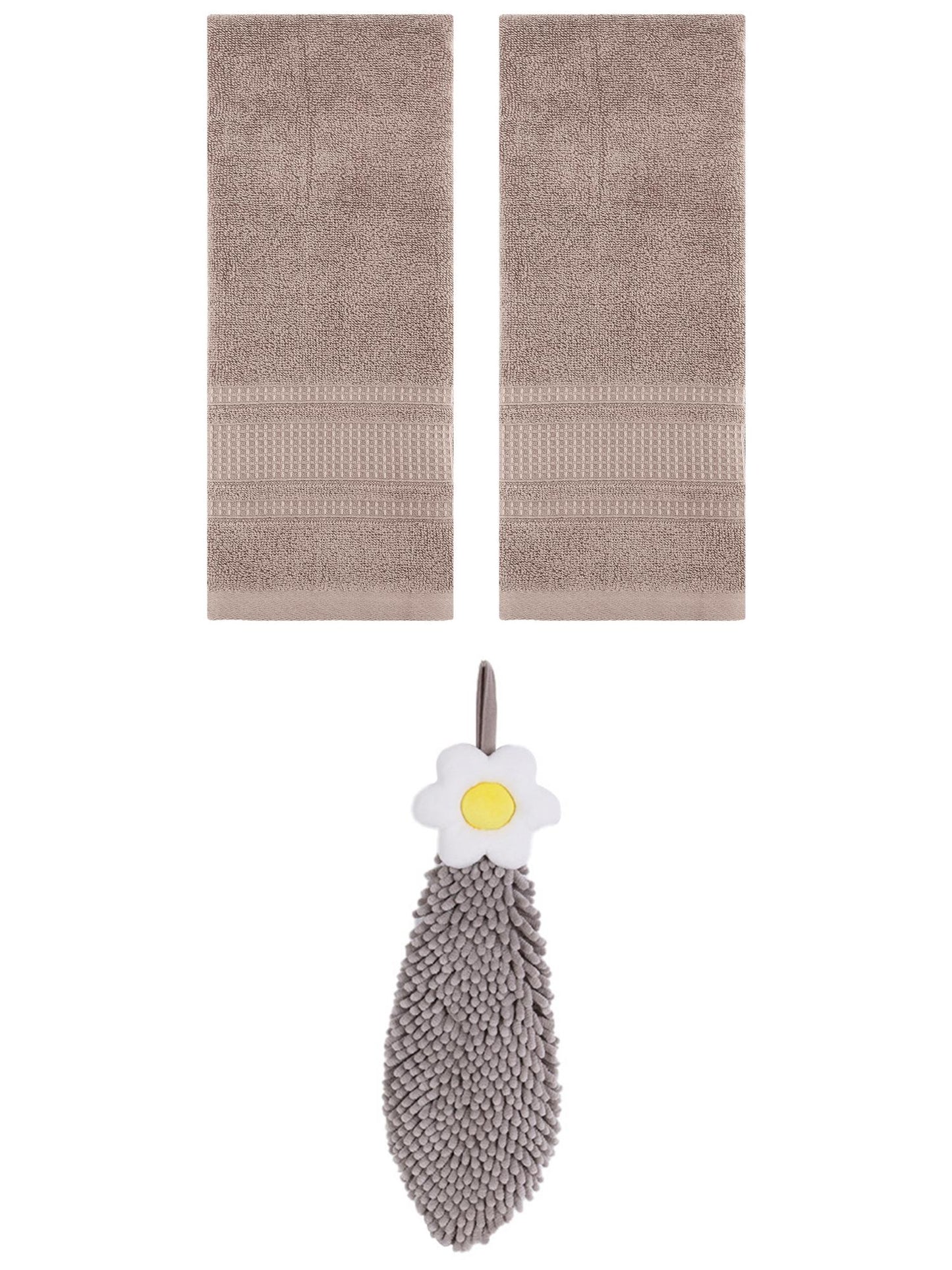 Unique Bargains 3 Pcs Solid Soft Hand Towels Brown/Grey 13" x 29"/6" x 15"