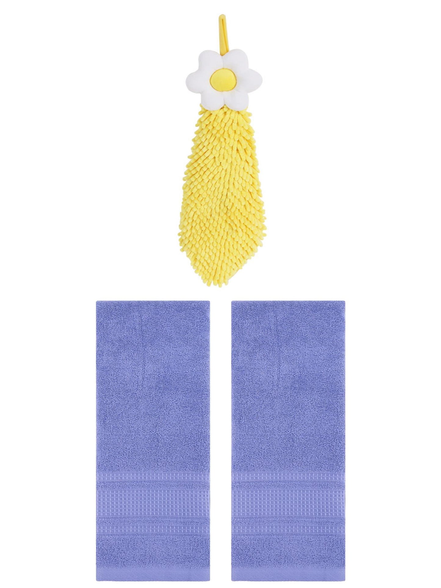 Unique Bargains 3 Pcs Solid Soft Hand Towels Dark Blue/Yellow 13" x 29"/6" x 15"