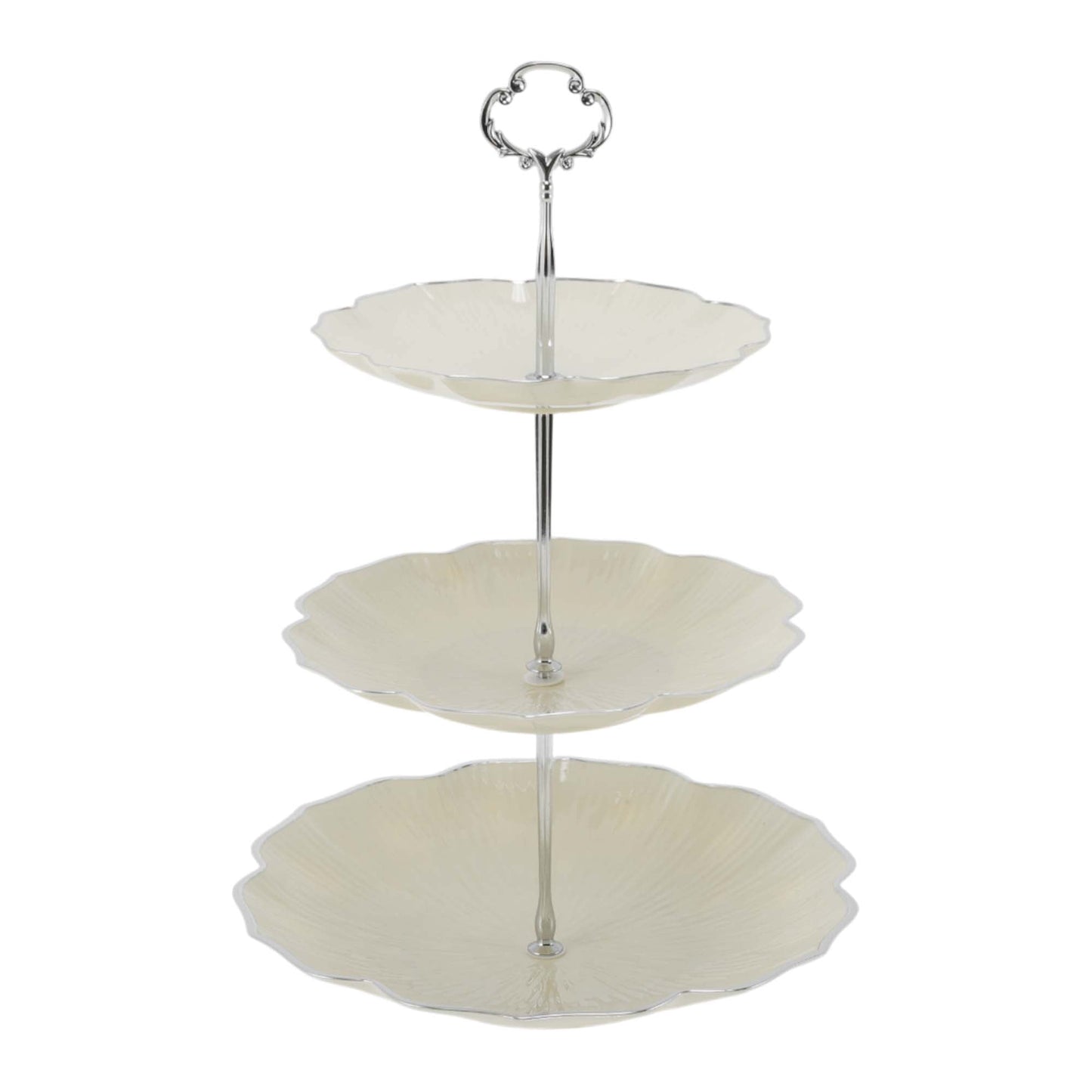 Unique Bargains 3 Tier Dessert Cupcake Stand Holder for Donut Beige Silver Tone