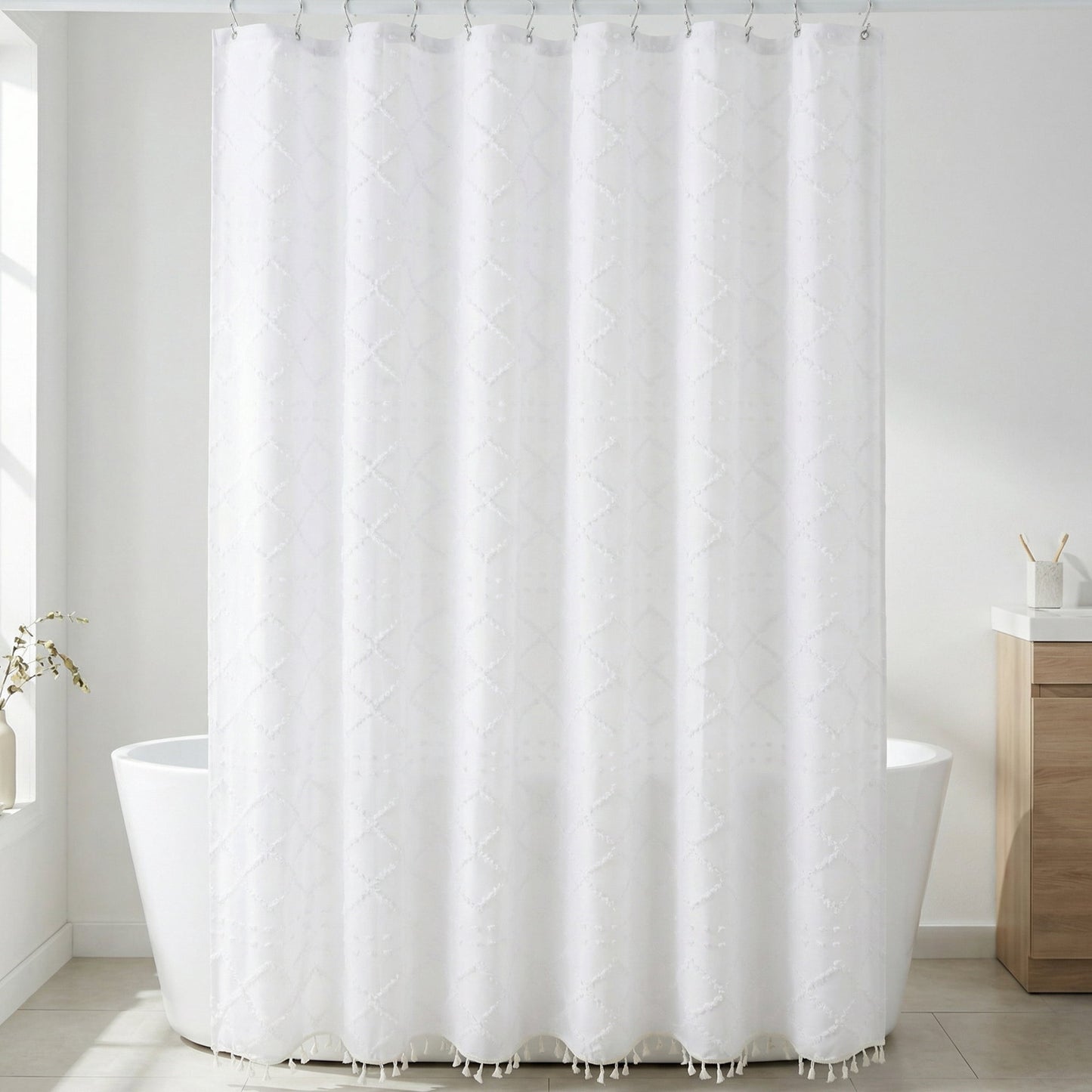 Unique Bargains 3D Geometric Texture Bath Curtain Sets with Hooks White 72"W x 72"L