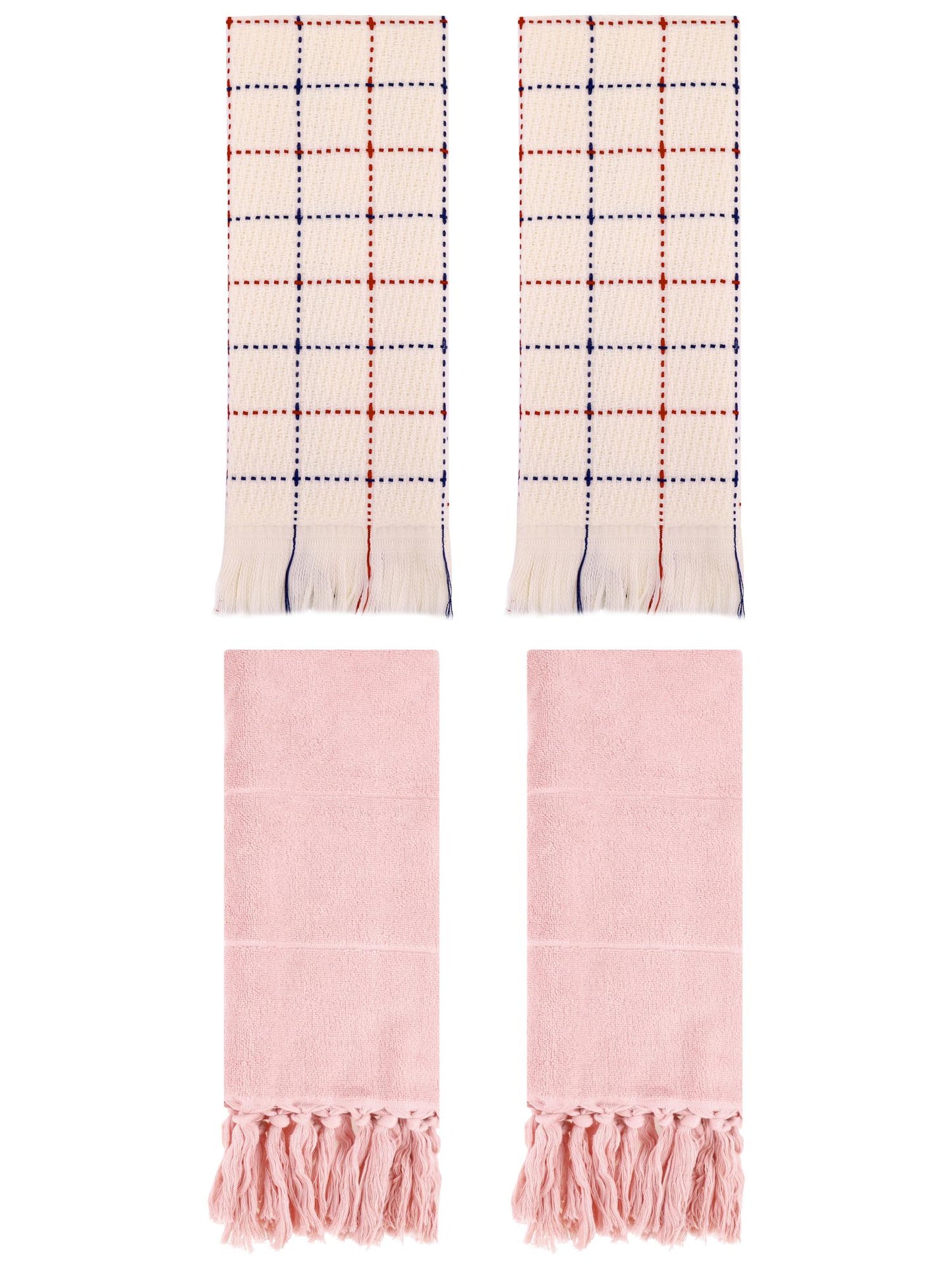 Unique Bargains 4 Pack Cotton Comfy Turkish Bath Towel Pink/Beige 14"x30"/13"x29"