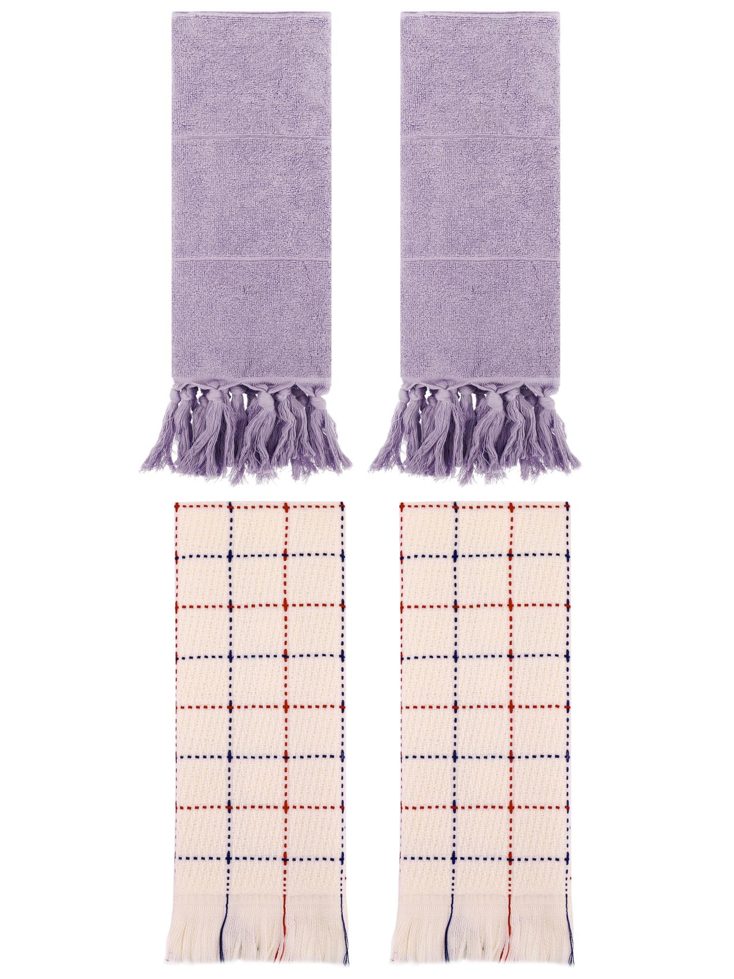 Unique Bargains 4 Pack Cotton Comfy Turkish Bath Towel Purple/Beige 14"x30"/13"x29"