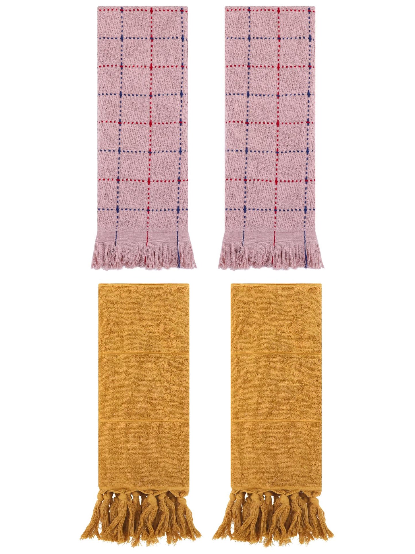 Unique Bargains 4 Pack Cotton Comfy Turkish Bath Towel Yellow/Pink 14"x30"/13"x29"