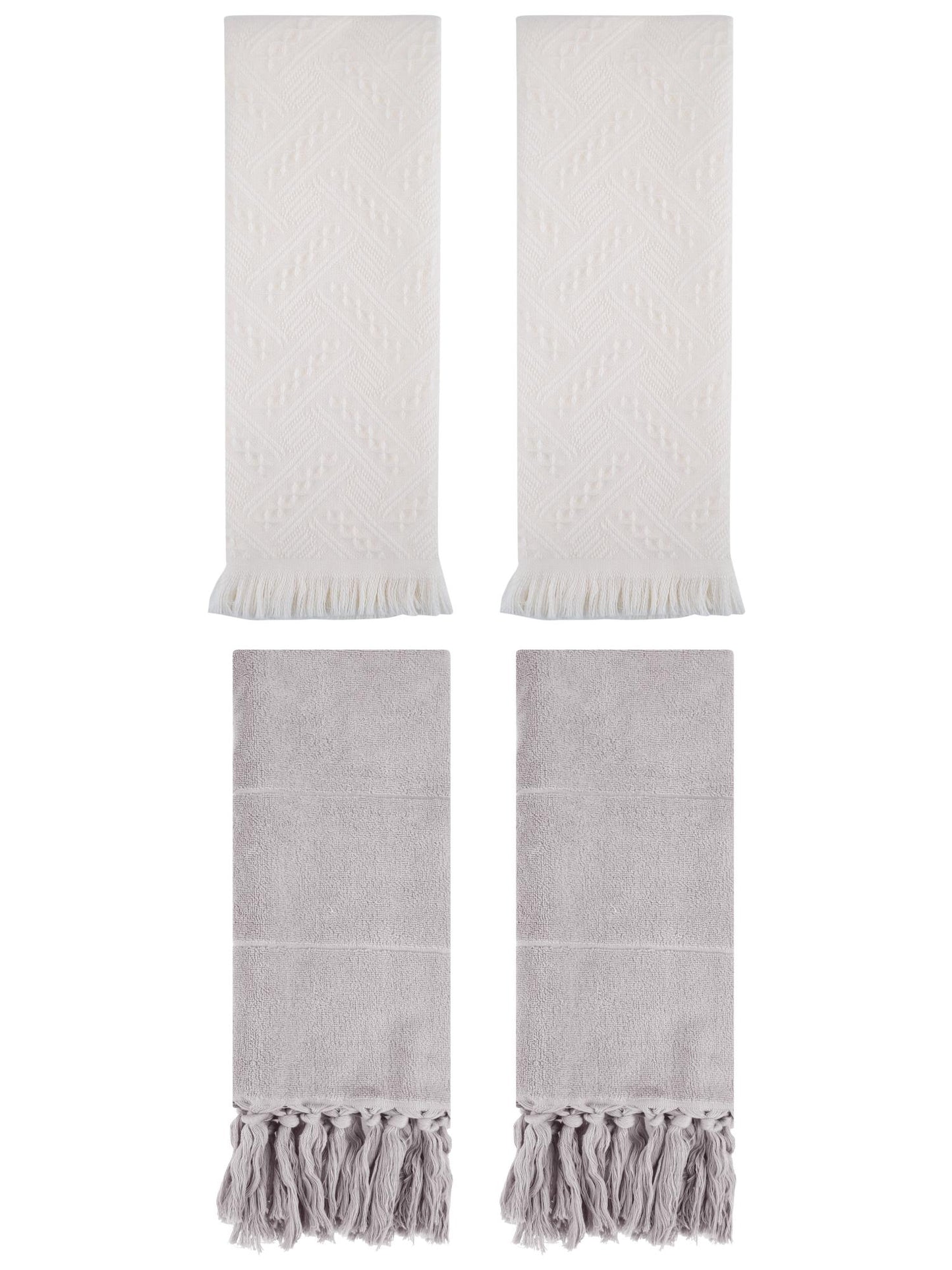 Unique Bargains 4 Pack Elegant Boho Turkish Hand Towels Grey/Beige 14"x30"/13"x29"