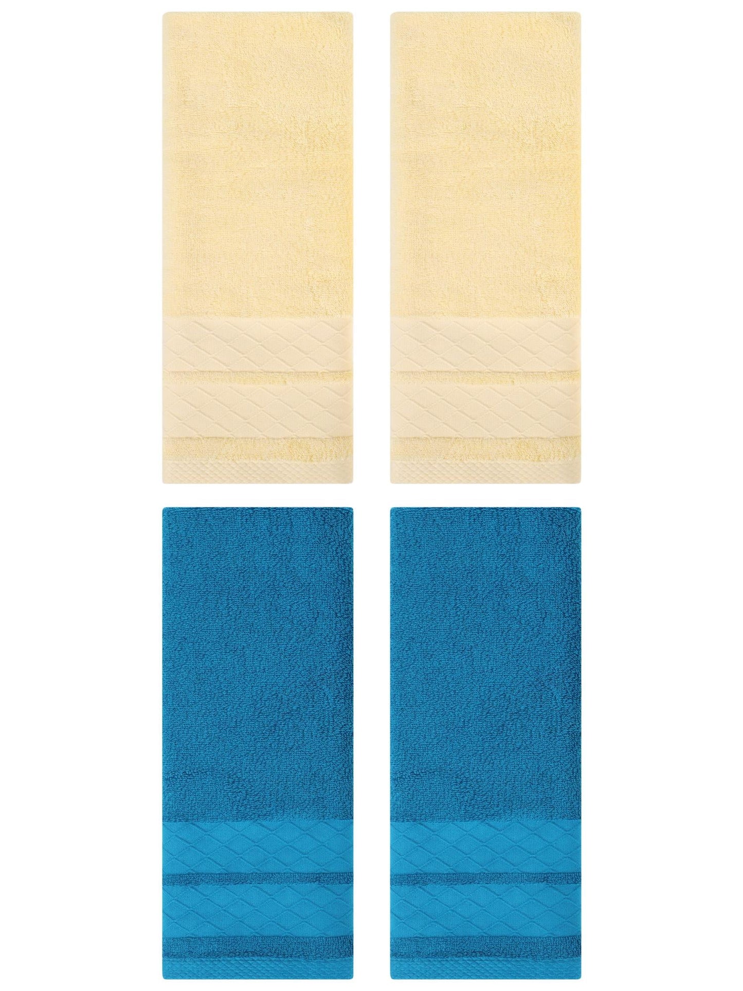 Unique Bargains 4 Pack Geometry Pattern Cotton Soft Hand Towels Blue/Cream 14" x 30"