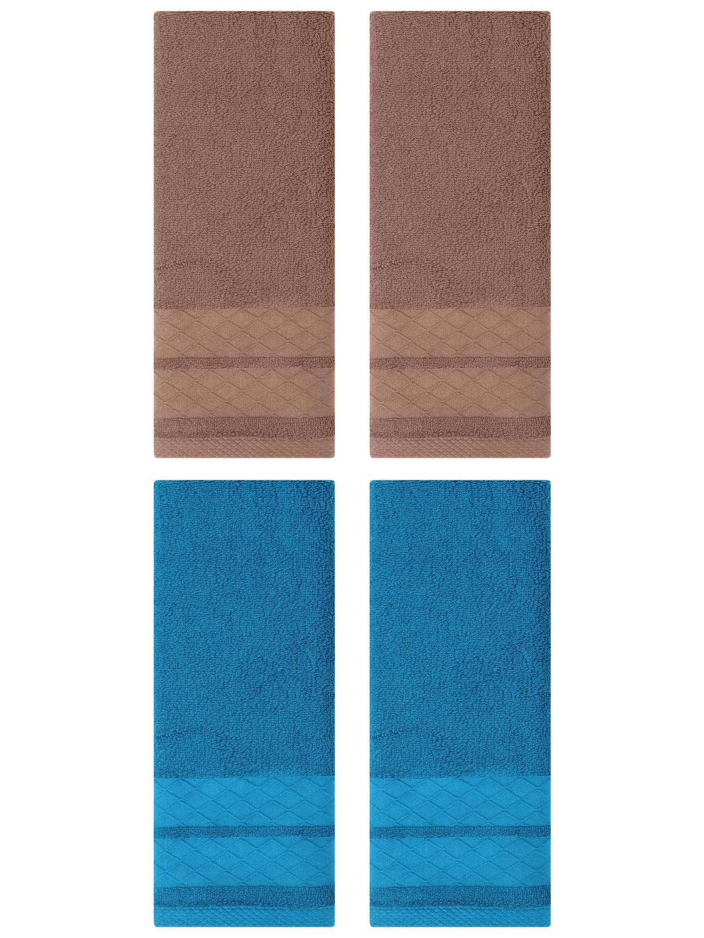 Unique Bargains 4 Pack Geometry Pattern Cotton Soft Hand Towels Brown/Blue 14" x 30"